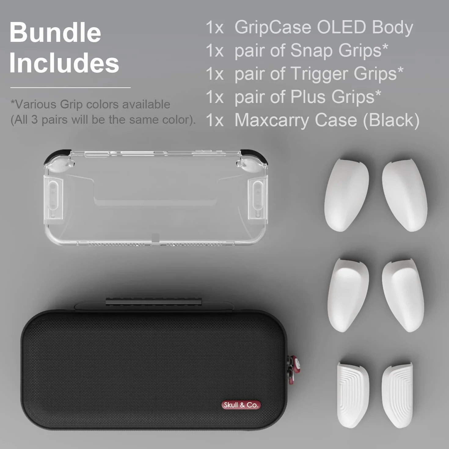 Skull & Co. GripCase OLED Bundle Nintendo Switch OLED Dockable Transparent Protective Case Interchangeable Grips Neon Blue+Neon Red