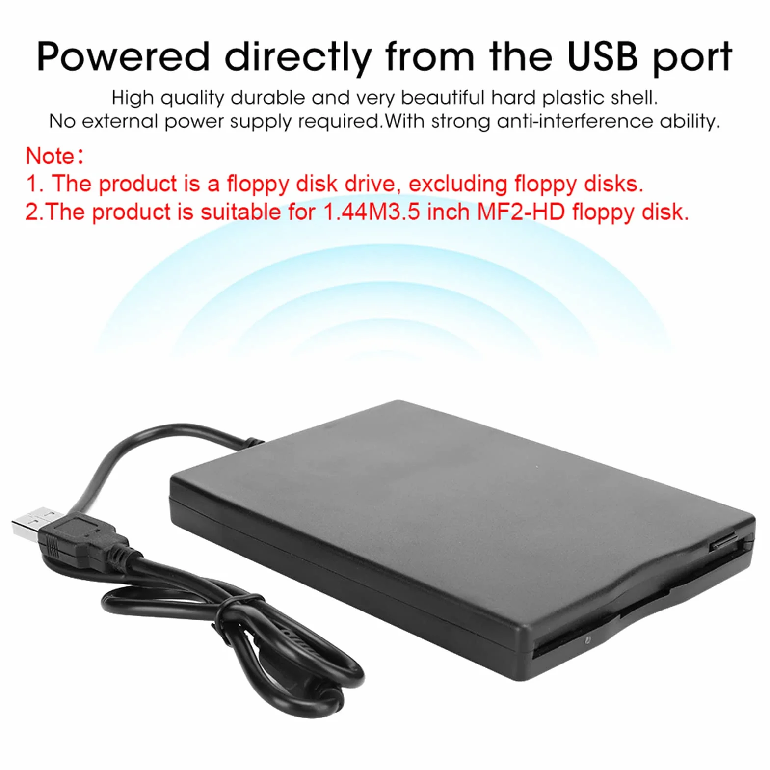 Przenośny zewnętrzny odtwarzacz dyskietek USB 3,5", zdejmowane akcesorium do komputera z kartą, Plug and Play, czarny