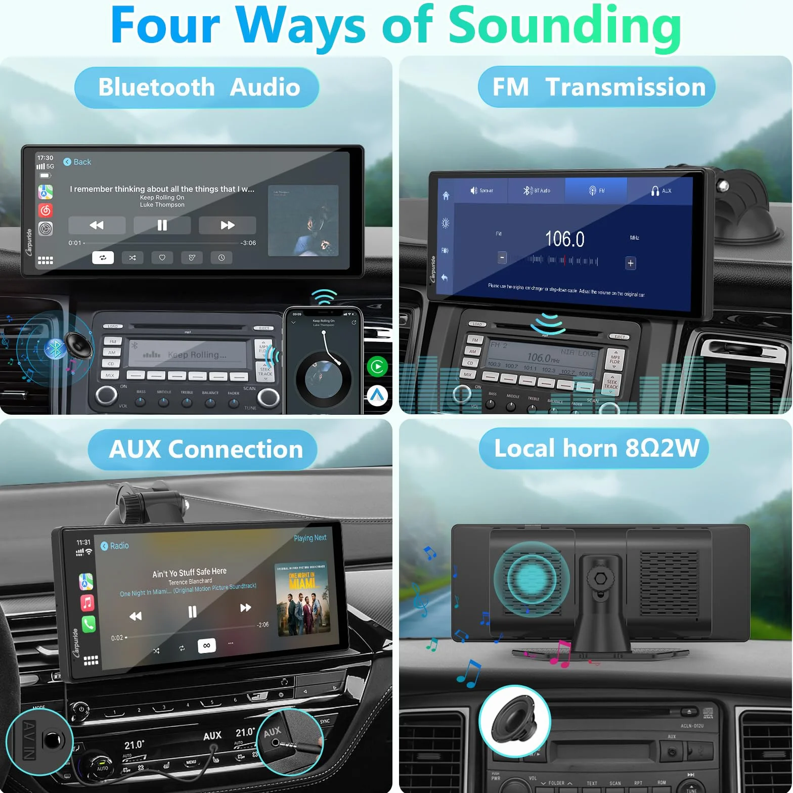 Carpuride V92 Przenośny samochodowy stereo, Bezprzewodowy Carplay i Android Auto, 10,26-calowe radio z ekranem dotykowym 1080P HD z BT 5.0, uchwyt na deskę rozdzielczą do samochodów ciężarowych