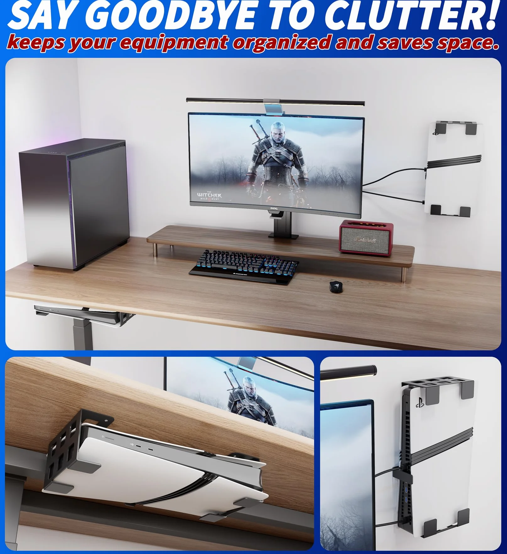 SciuU Poziomy uchwyt pod stół/pionowy uchwyt ścienny kompatybilny z PS5 Pro Digital, PS5 Slim Digital, Xbox Series S, Xbox One