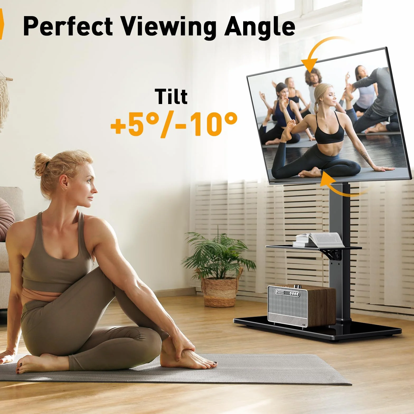 Perlegear Stojak pod telewizor, stojak pod telewizor o przekątnej 30-70", płaski i zakrzywiony, do 50 kg, z nachyleniem, stojak pod telewizor z regulacją wysokości, podstawa TV z wychylną, maks. VESA