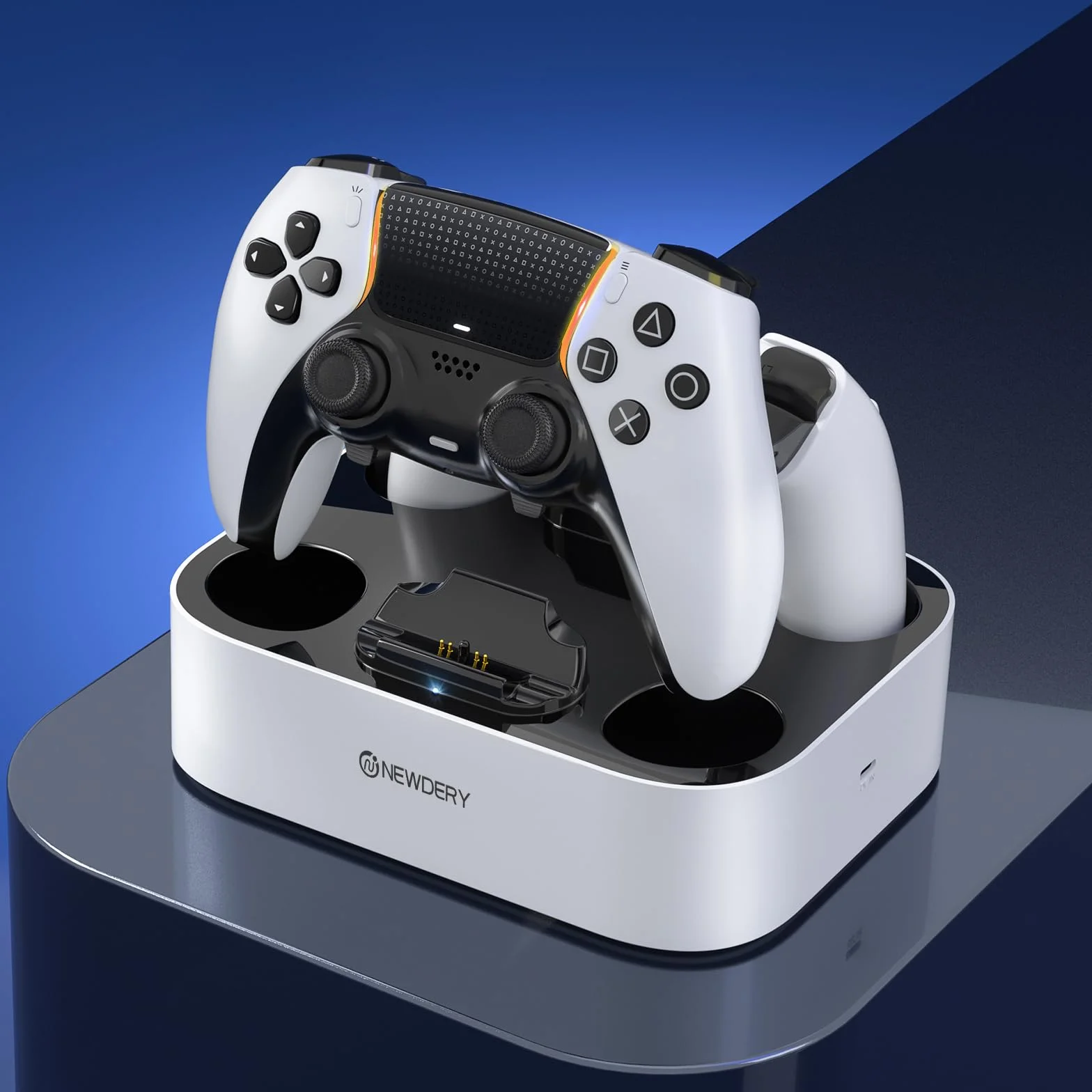 NEWDERY PS5 Kontroler Stacja ładująca Stacja ładująca Szybka ładowarka Kontrolery PlayStadion 5 Podwójny czujnik z diodami LED/Szybkie ładowanie/Ładowarka z potrójną ochroną