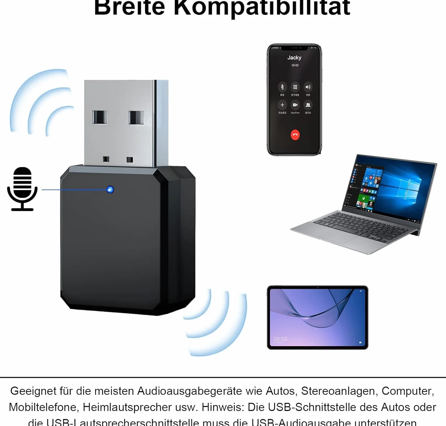 HENGBIRD Samochodowy odbiornik USB Bluetooth 5.1 z 3,5 mm AUX, interfejs USB Plug & Play, wbudowany mikrofon, Plug and Play, podwójne połączenie, nadaje się do samochodów / PC/TV/głośników