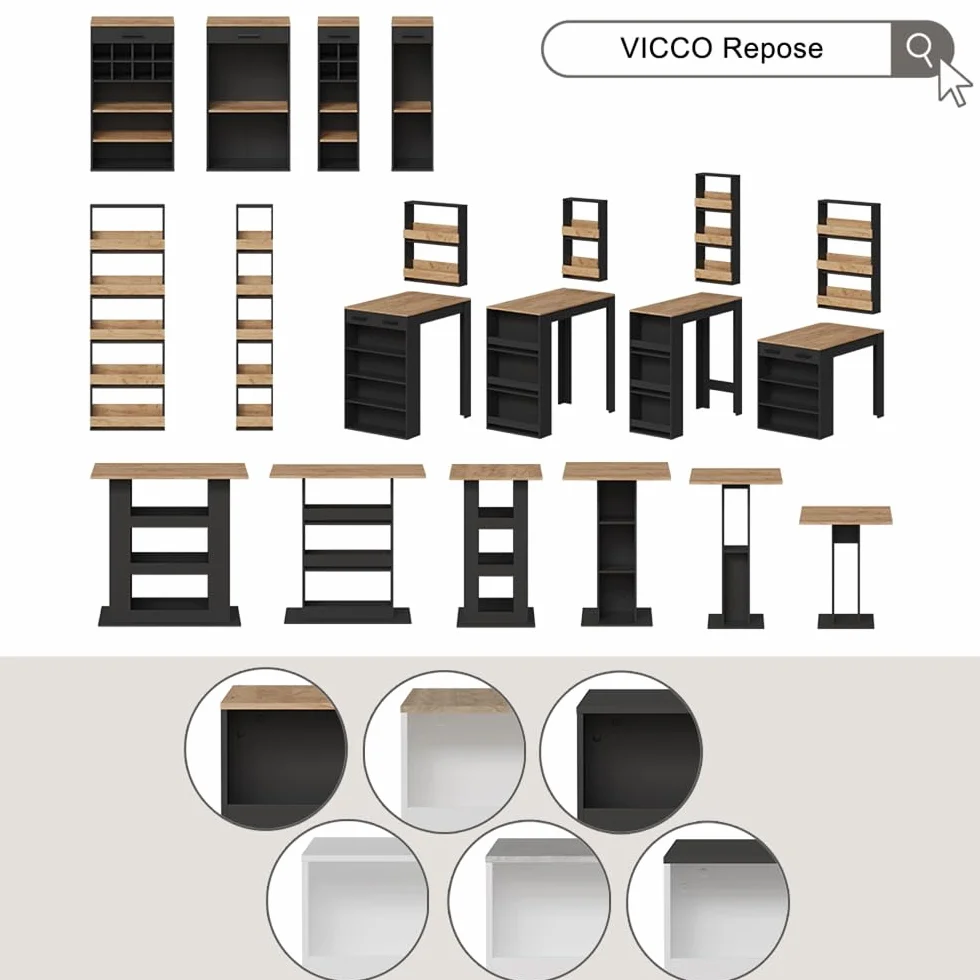 Vicco Stół do jadalni Repose Antracyt złoty dąb 67 x 100 cm