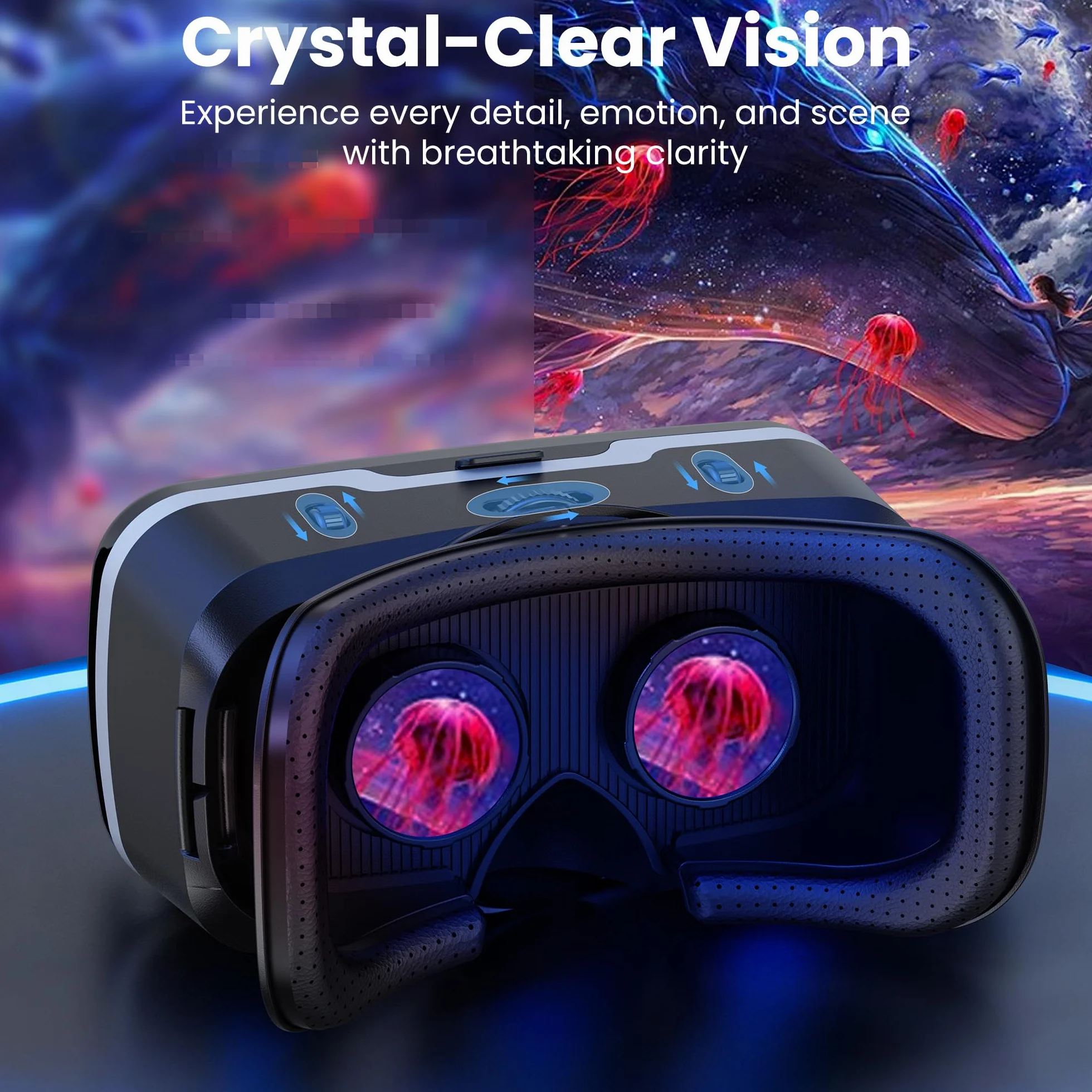 XWP Okulary VR, okulary 3D Virtual Reality z soczewką HD Anti-Blue Light do filmów i gier na telefon, kompatybilne ze smartfonami iOS/Android (4,7–6,8"), urodziny dzieci i rodziny