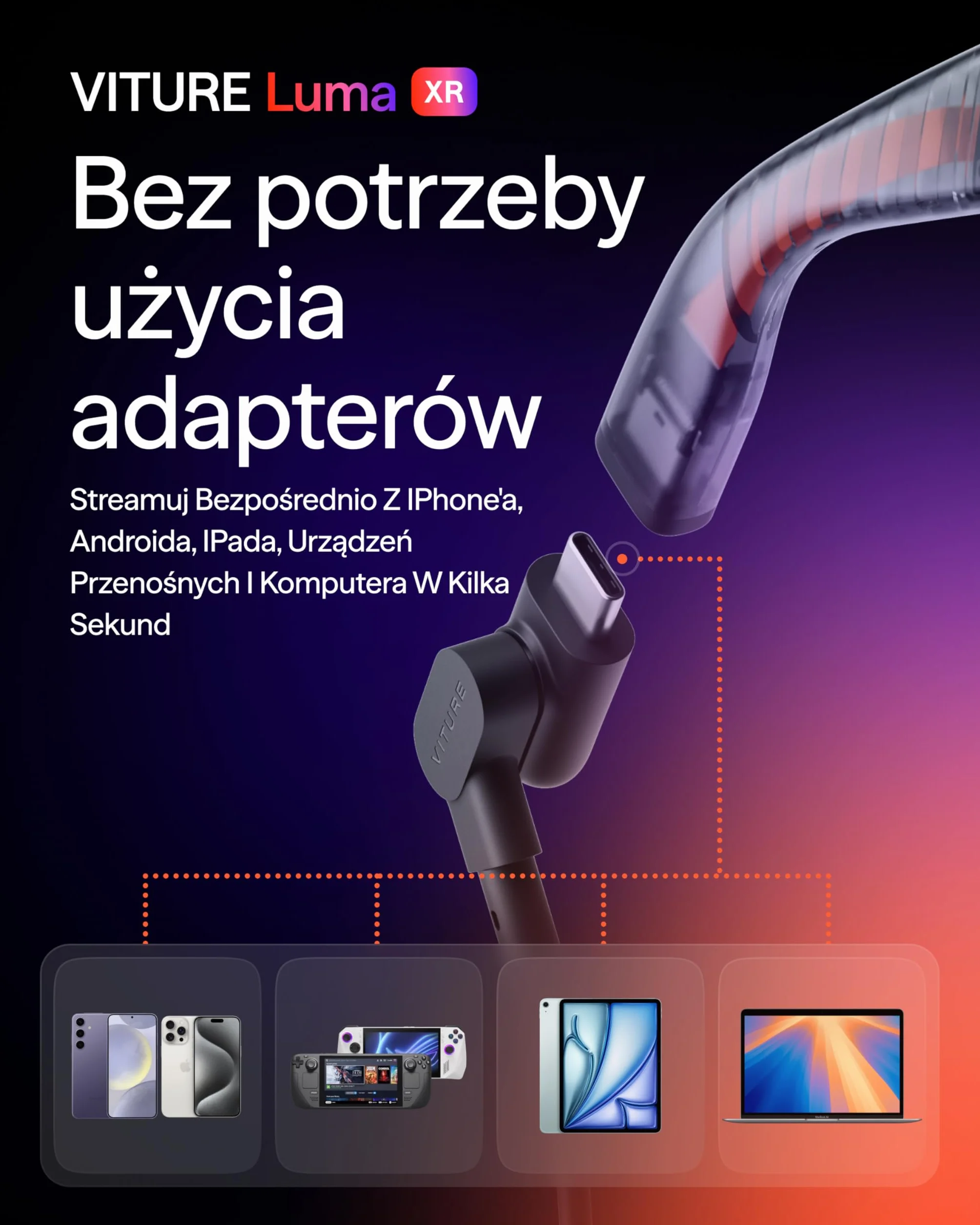 VITURE Luma XR Gogle — 146-calowy wyświetlacz 1200p Ultra Sharp, 50° FOV, 3Dof, Folia Elektrochromowa, regulacja przyciemniania, USB-C dla iPhone 17/16/15, Androida, Mac, PC, Steam Deck, Switch 2