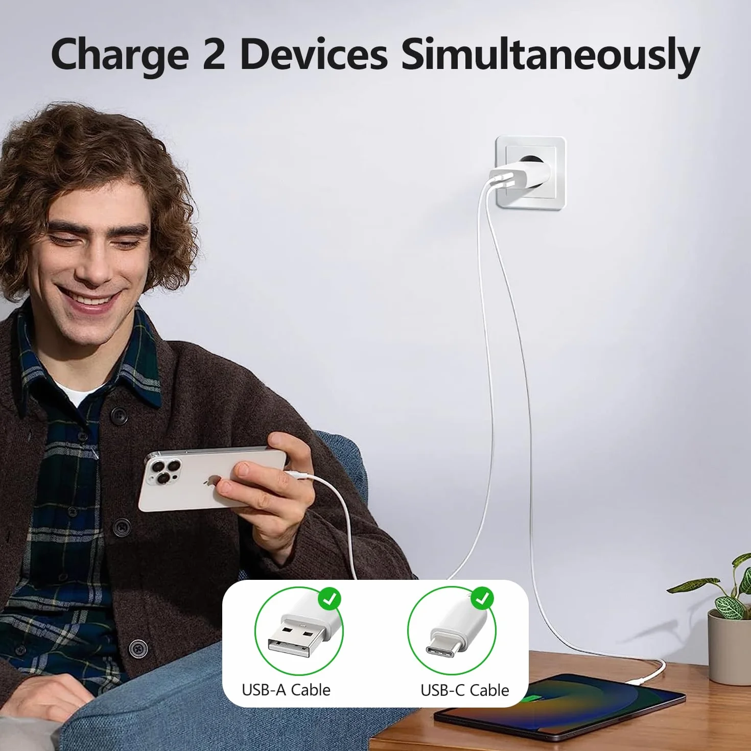 USB C Ładowarka 30W, GaN Zasilacz USB-C, 2-portowa, Kompatybilny z iPhone 15/15 Pro/15 Pro Max/14/13/12/11/SE/X/XS/XR, Galaxy, Pixel 7-3, Pad