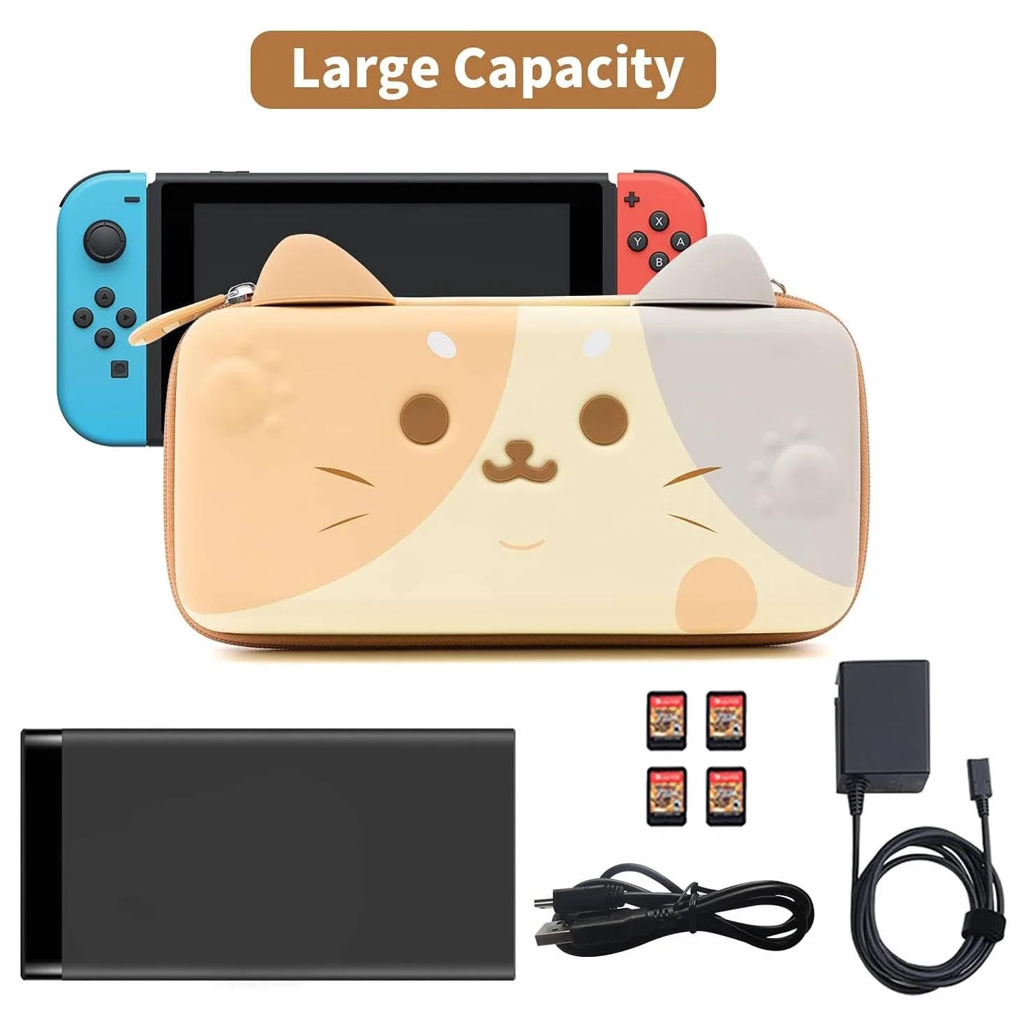 GeekShare Tricolor Cat Carry Case kompatybilny z Switch/Switch OLED - przenośny twardy futerał o dużej pojemności