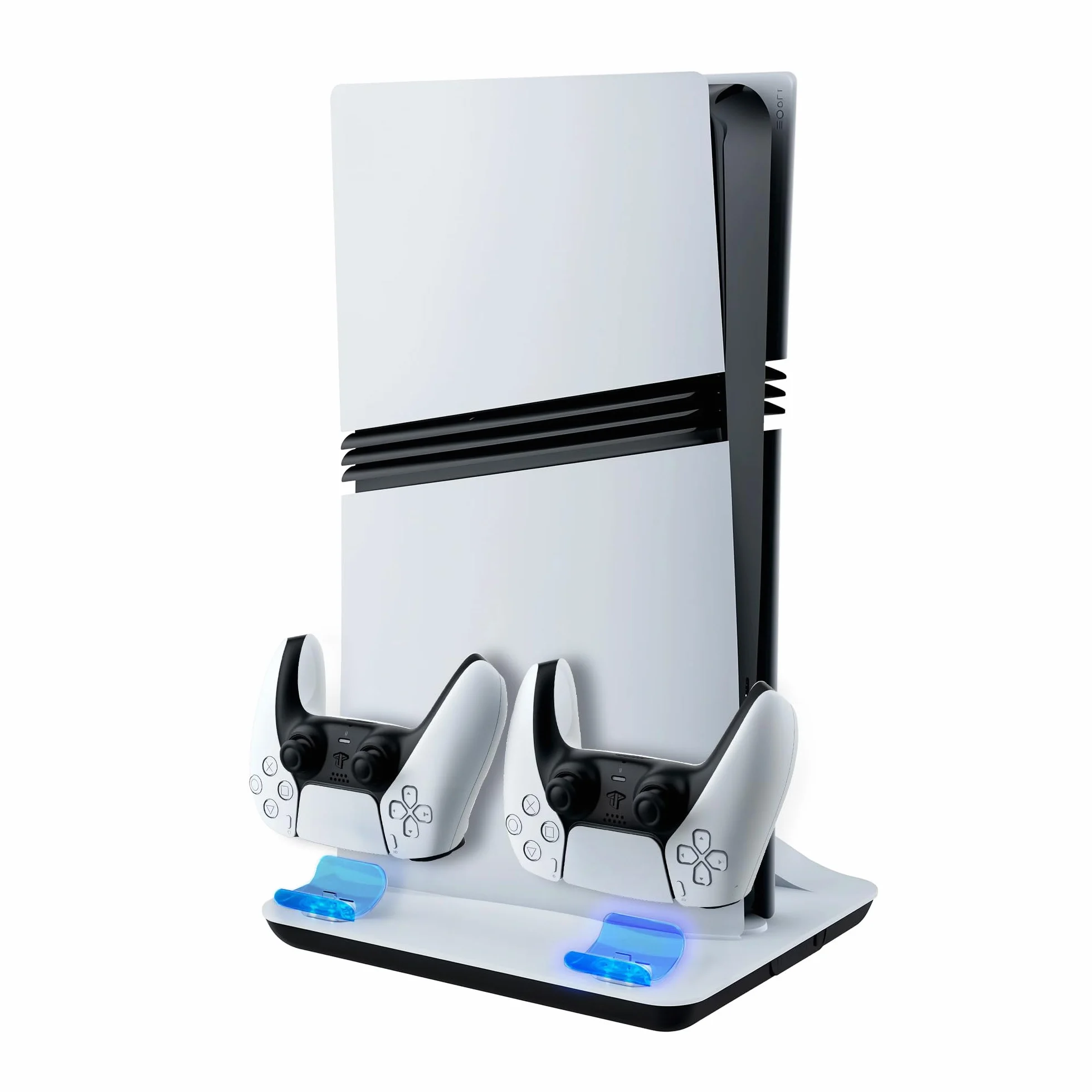 Mcbazel Dobe Mltifunctional stojak i stacja chłodząca do PS5/PS5 Slim/PS5 Pro, ładowarka z podwójnym kontrolerem i stacja szybkiego ładowania, regulowany wentylator chłodzący do PS5/PS5 Slim/PS5 Pro