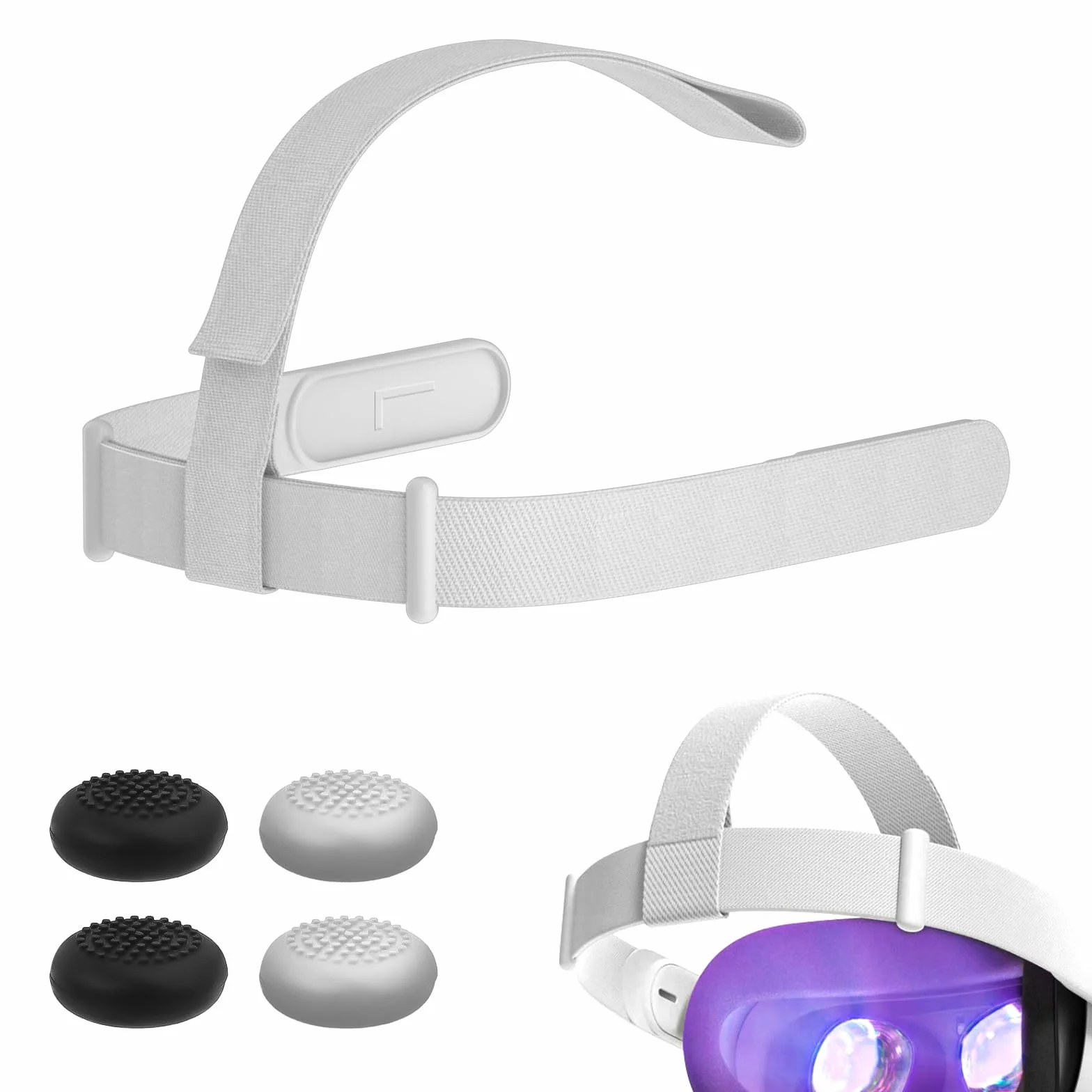 Pasek na Glowe do Oculus Quest 2, Regulowany Zamiennik Opaski na Glowe do Meta Quest 2 z 4 Nakladkami na Kciuki Zapewniajacymi Wiekszy Komfort Wsparcie i Immersje w Grach