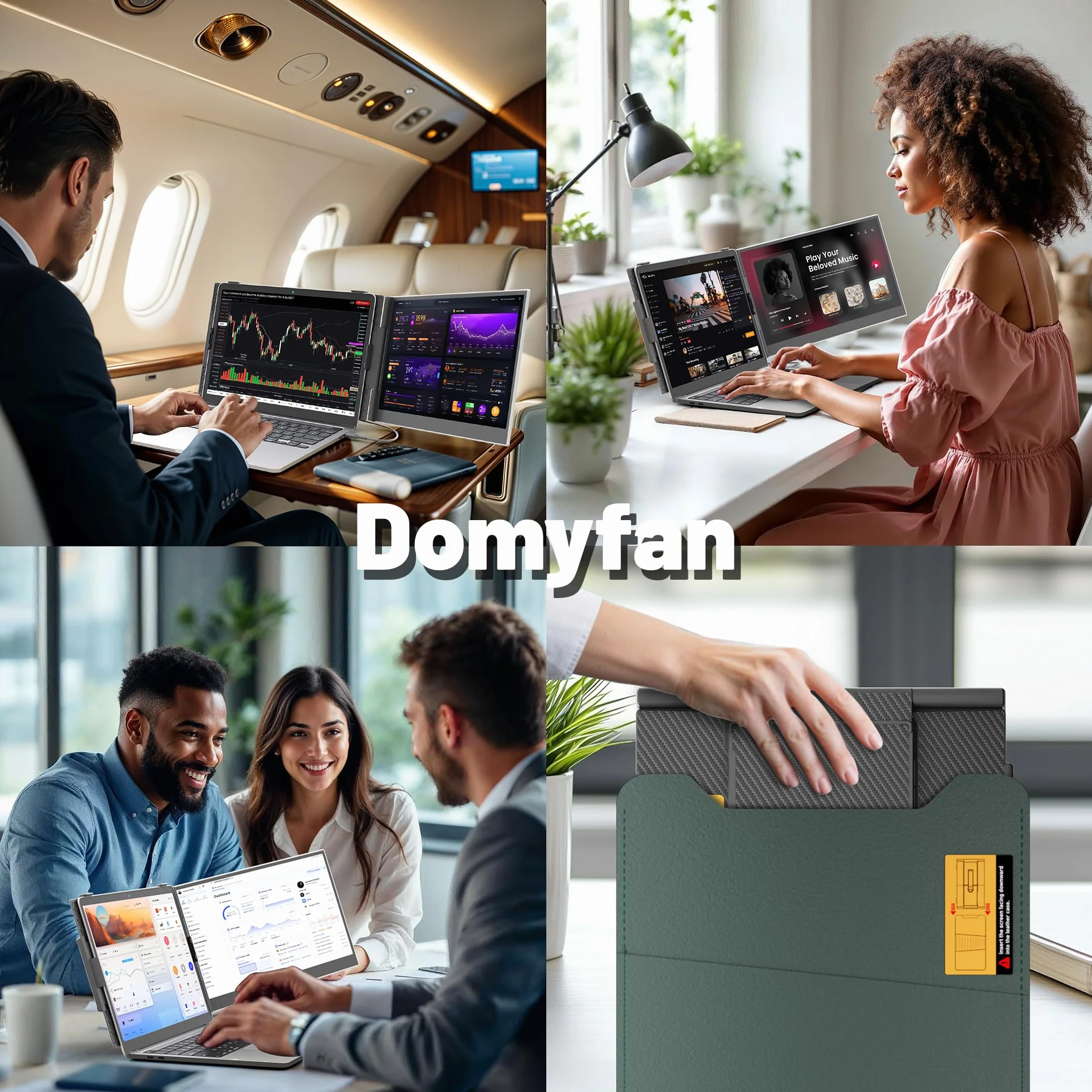 domyfan Przedłużacz ekranu do laptopa, ultralekki 600 g, podwójny przedłużacz monitora do laptopa, 1080p Full HD, przenośny monitor do Windowsa, Mac, PS5, Switch, Plug & Play, współpracuje z laptopami