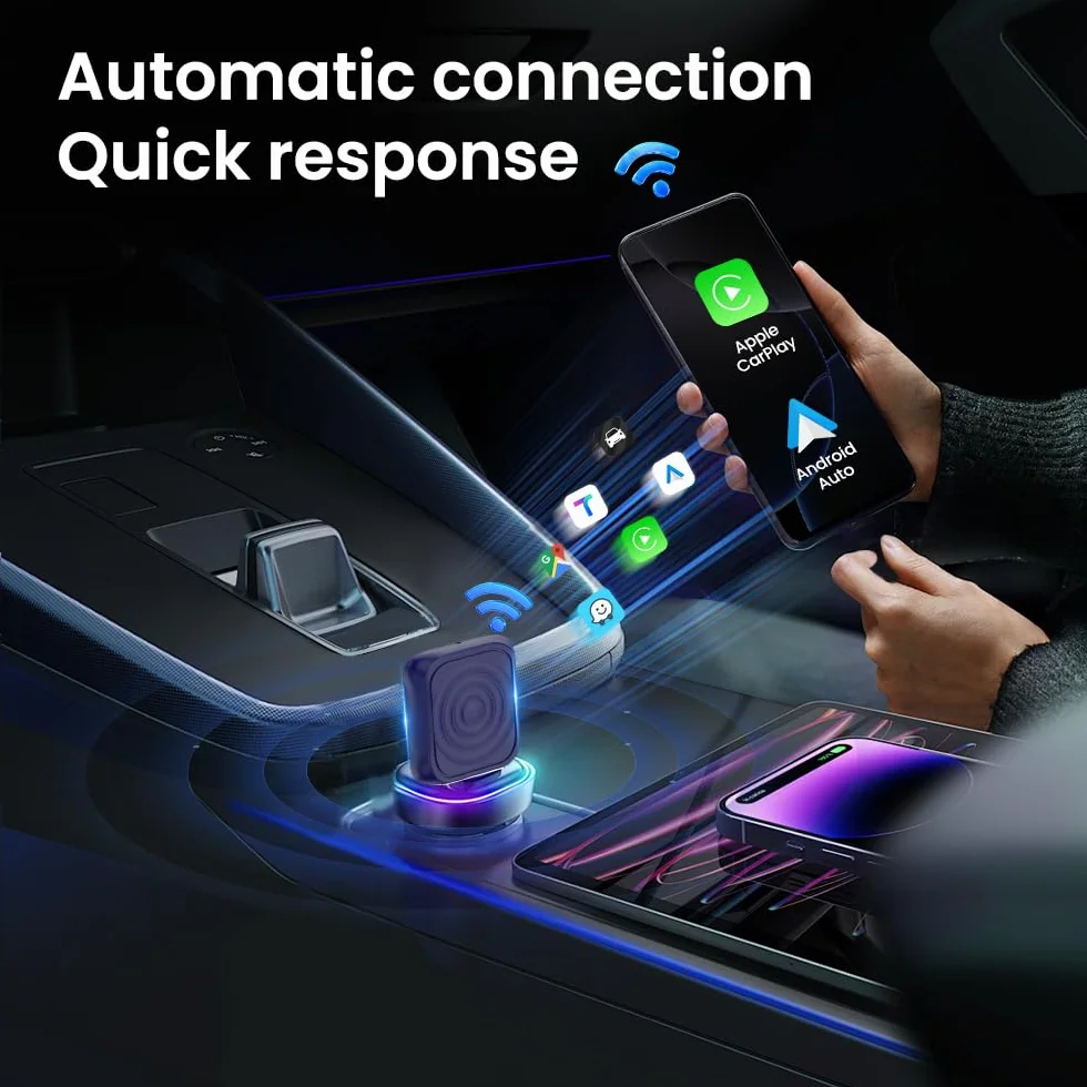 CarlinKit Bezprzewodowy adapter CarPlay i Android Auto MINI-Ultra, bezprzewodowy adapter 2 w 1, konwertuje przewodowy CarPlay/Android Auto na bezprzewodowy, mini Stick Design, aktualizacja OTA