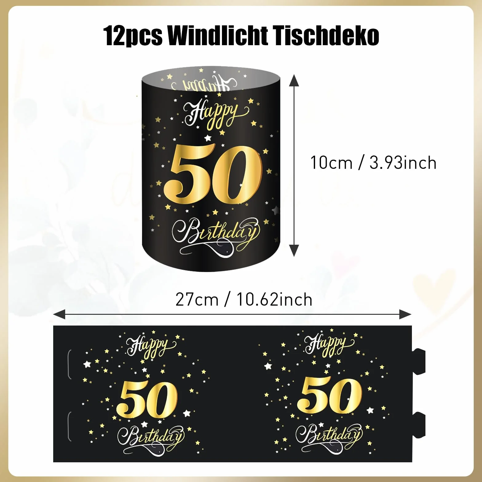 Moorle 12 lampionów na 50. urodziny, dekoracja Happy Birthday, do podgrzewaczy lub świec