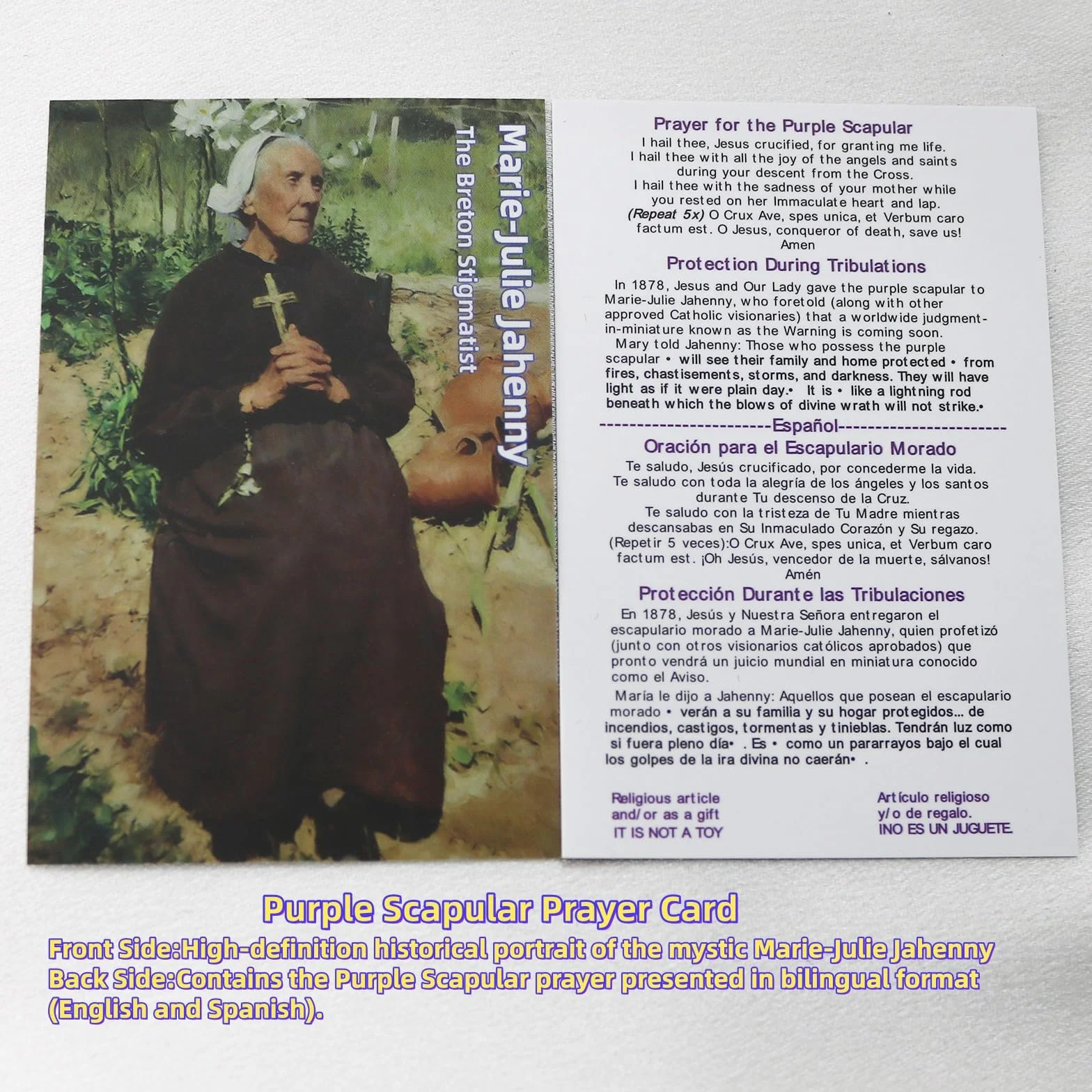 MERCILIA MEISHILAI 7,6 x 6,3 cm fioletowa szkaplerz - Escapulario Morado de Bendición y Protección wełniana szkaplerz na czasy końcowe - zawiera fioletową aksamitną torebkę i kartę modlitewną