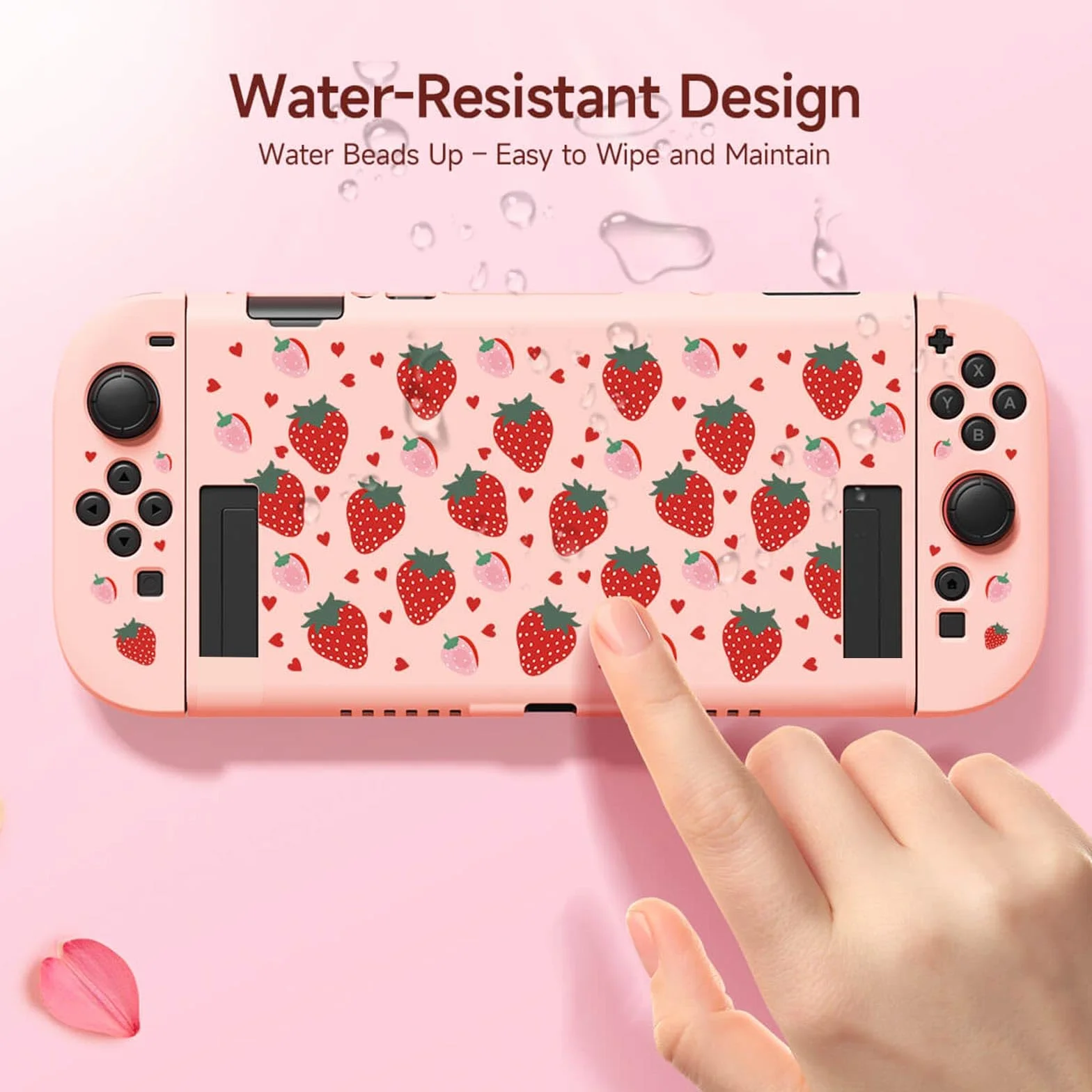 JEMDO Etui ochronne kompatybilne z Nintendo Switch 2 (2025) – odporne na uderzenia i ergonomiczne etui TPU z antypoślizgowym uchwytem, różowe wzornictwo z truskawkami – dla dziewcząt i fanów Kawaii