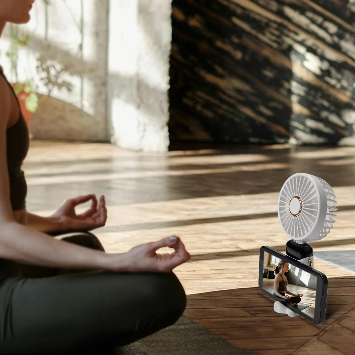 Przenośny mini wentylator typu C, 4000 mAh, zasilanie bateryjne z wyświetlaczem cyfrowym, składany pod kątem 90°, 5-biegowy wiatr, mały wentylator osobisty 3 w 1, mały wentylator