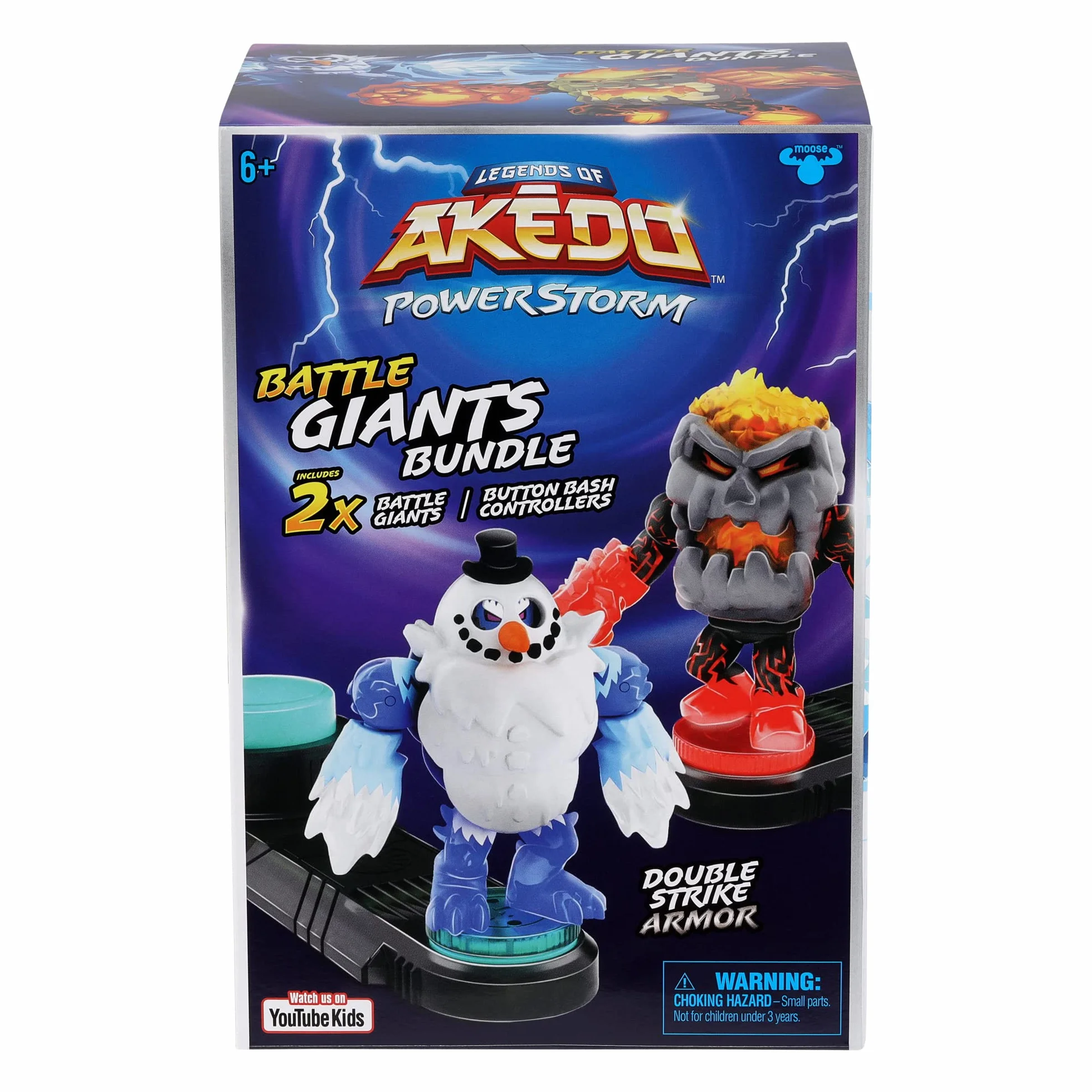 Zestaw Legends of Akedo Powerstorm Giants 2 Giants Battling Warriors Volcrag kontra Shatterclaw z pancerzem Double Strike i 2 kontrolerami Bash w jednym opakowaniu