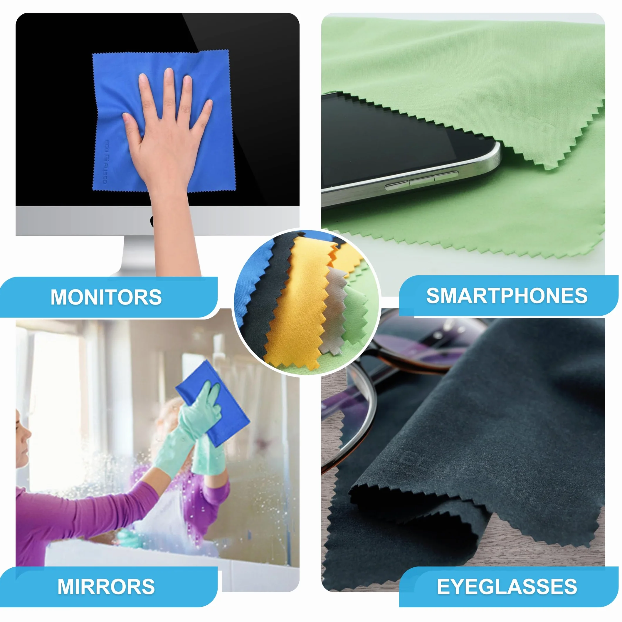 Eco-Fused XL Microfiber Cleaning Cloths - 5 Pack - 12 x 12 inch (30.5 x 30.5 cm) - Quickly Remove Fingerprints, Dust and Smudges from Tablet, TV and Notebook Screens without Scratches or Marks