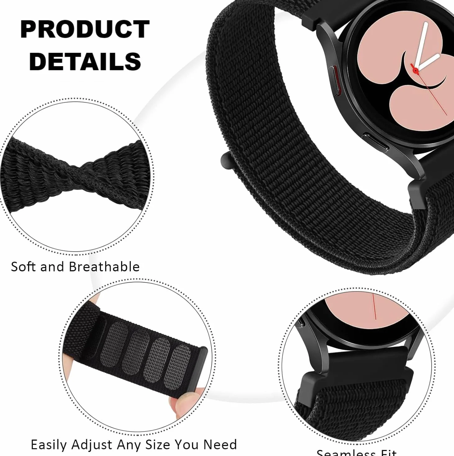 Pasek do zegarka Garmin Forerunner 165/168/158/245/645/55/Vivoactive 6/5/3 Music/Approach S50/S42/S40/S12, regulowany pasek do zegarka, miękki nylonowy pasek do zegarka