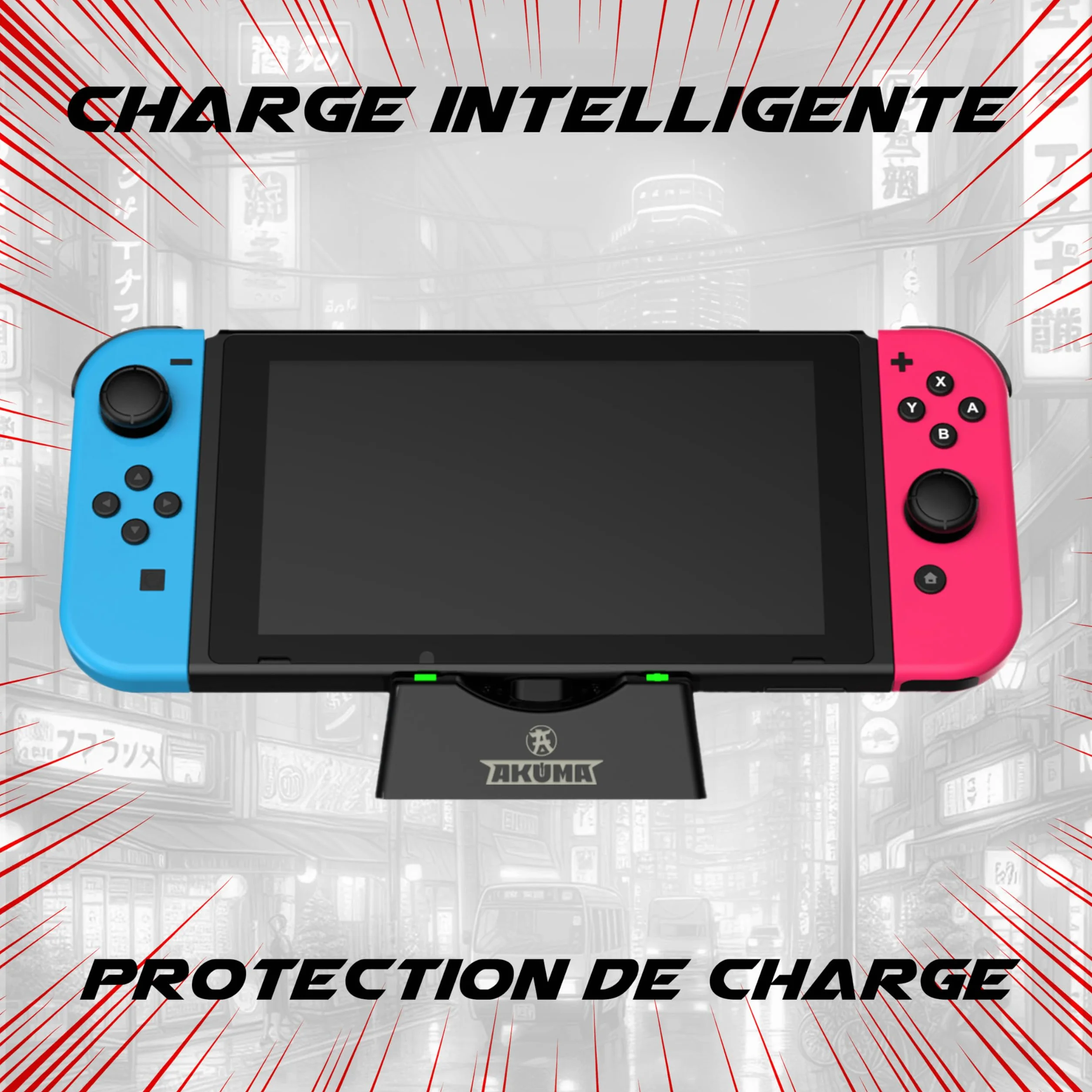 AKUMA Cyber V02 Stacja ładująca do Nintendo Switch - Kontroler Pro, Joy-Cons, OLED/Switch Lite Smart Charging - Czarny