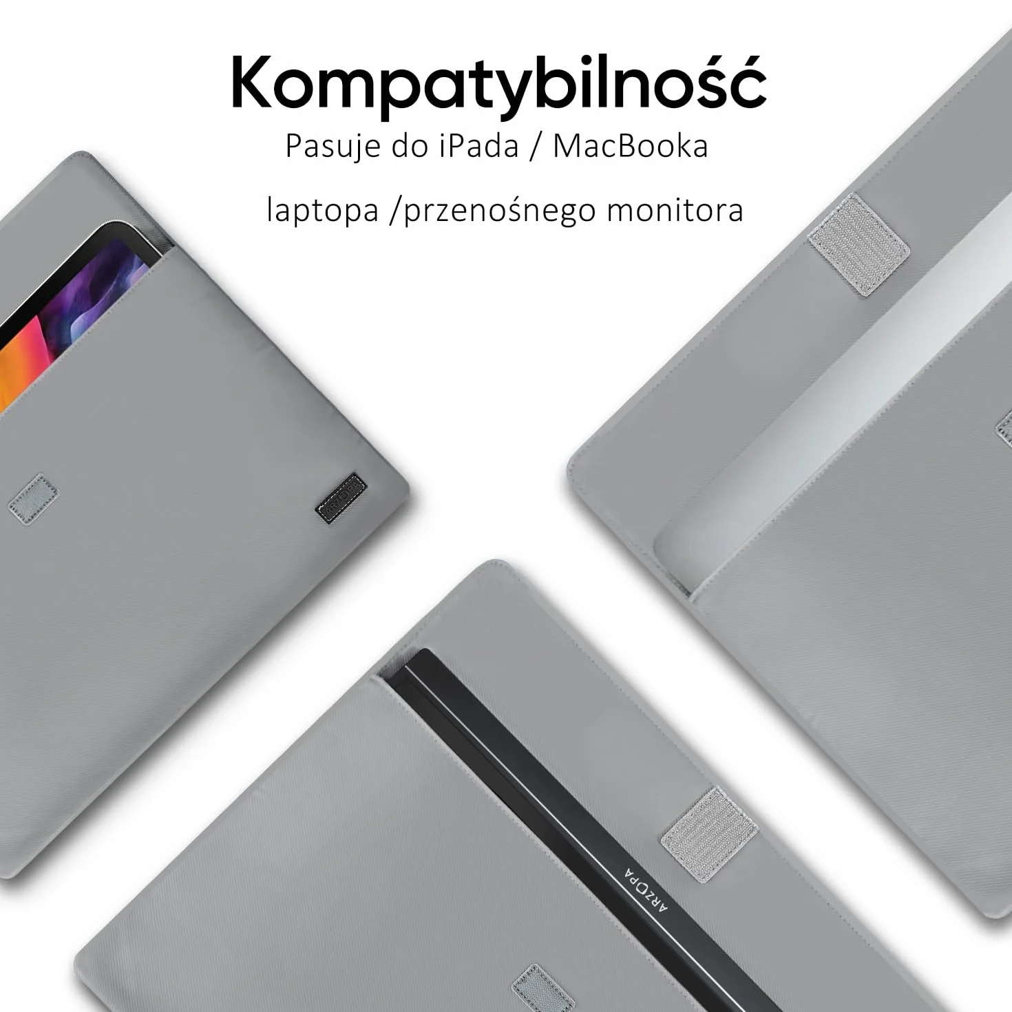 Przenośna torba na monitor ARZOPA 17,3"skóra PU,wodoodporny materiał,materiał podstawy,miękka podszewka,mocne zamknięcie magnetyczne,możliwość zwinięcia do przechowywania,łatwa do przenoszenia szary