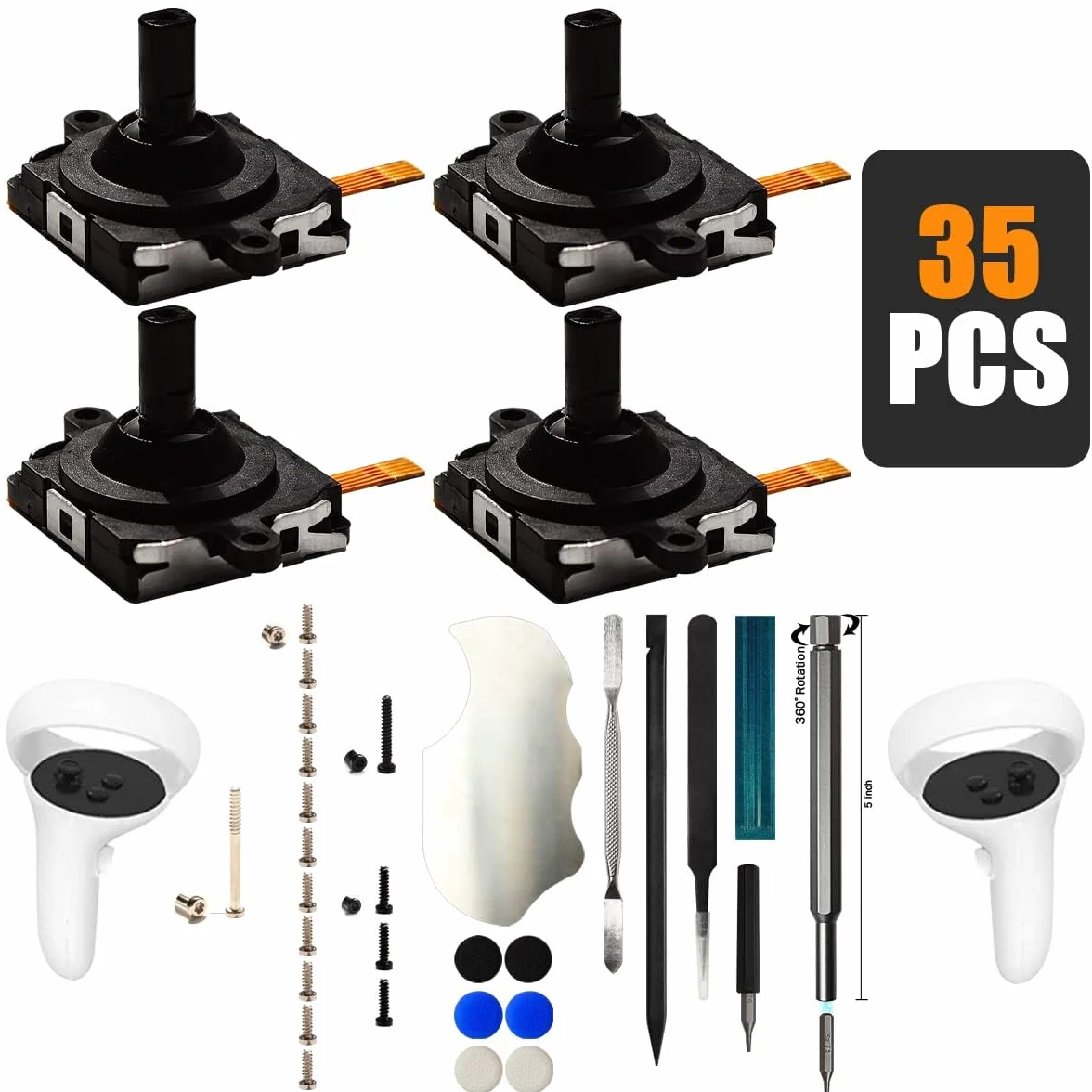 iParto 4-pak zamienników joysticka do Oculus Quest 2, Meta Quest 2, lewy/prawy analogowy ze śrubami