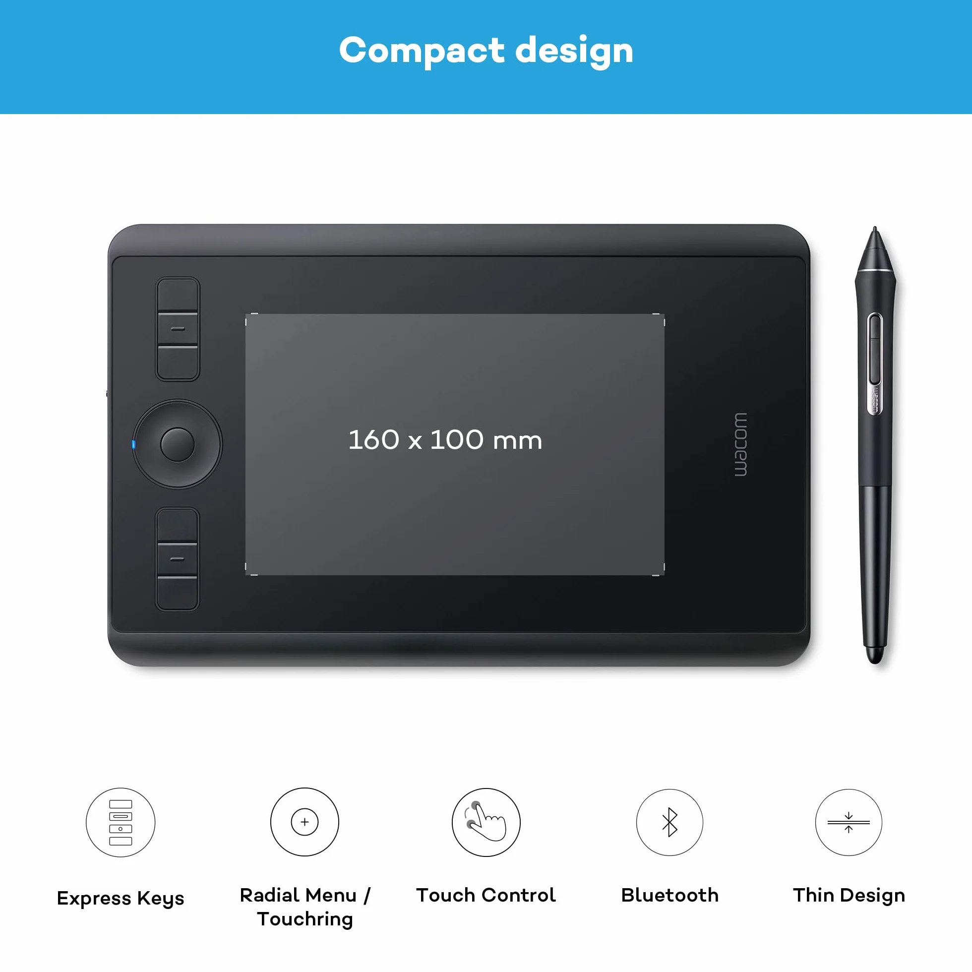 Wacom Intuos Pro Small Tablet Graficzny/Kompaktowy Tablet z Piórem Pro Pen 2 z Wymiennymi Końcówkami, Do Pracy i Nauki Zdalnej