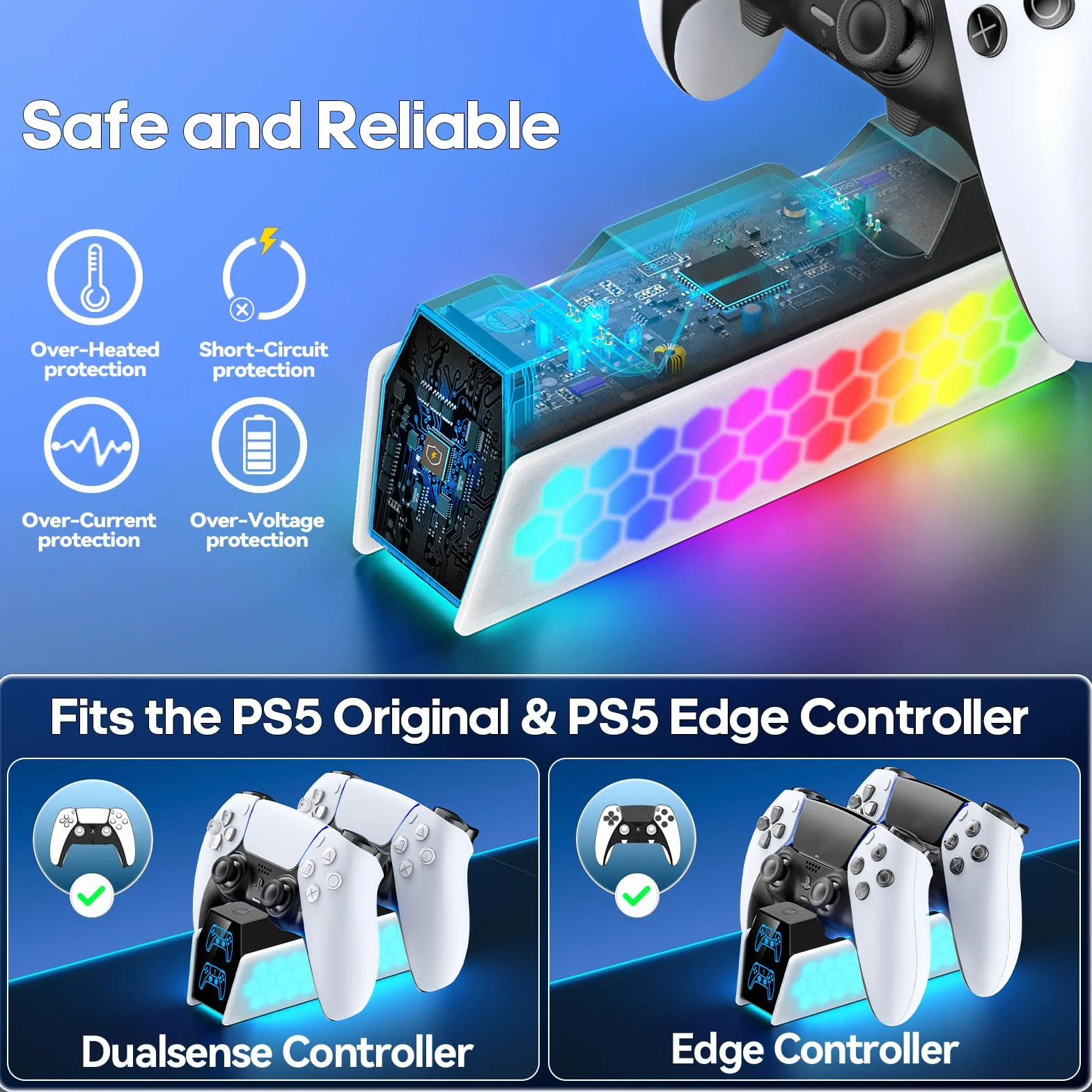 KDD Stacja ładująca do kontrolera PS5 i PS5 Edge, ładowarka z wskaźnikiem LED, akcesoria do Playstation 5 z kablem USB-C