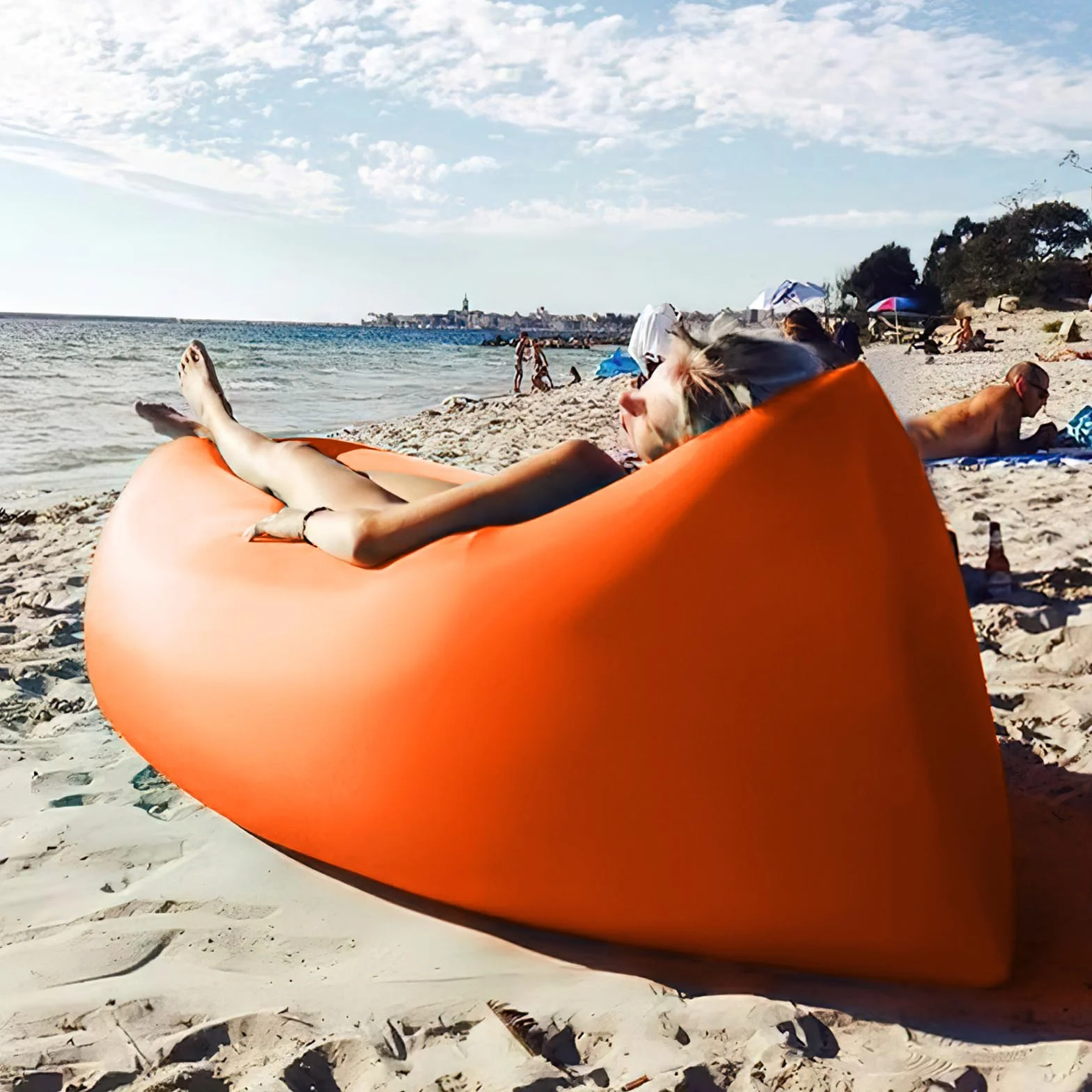 Pufa powietrzna sofa dmuchana na kemping nadmuchiwany fotel plażowy pomarańczowy M
