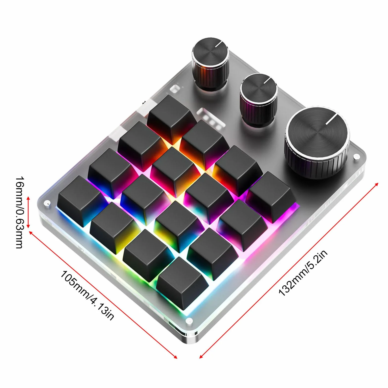 Makro Pad, Klawiatura Makro, Programowalna Klawiatura Dostosowana Do Indywidualnych Potrzeb, 16 Klawiszy, 3 Pokrętła, Regulacja Głośności, Przewodowa TYPE C (BLACK)