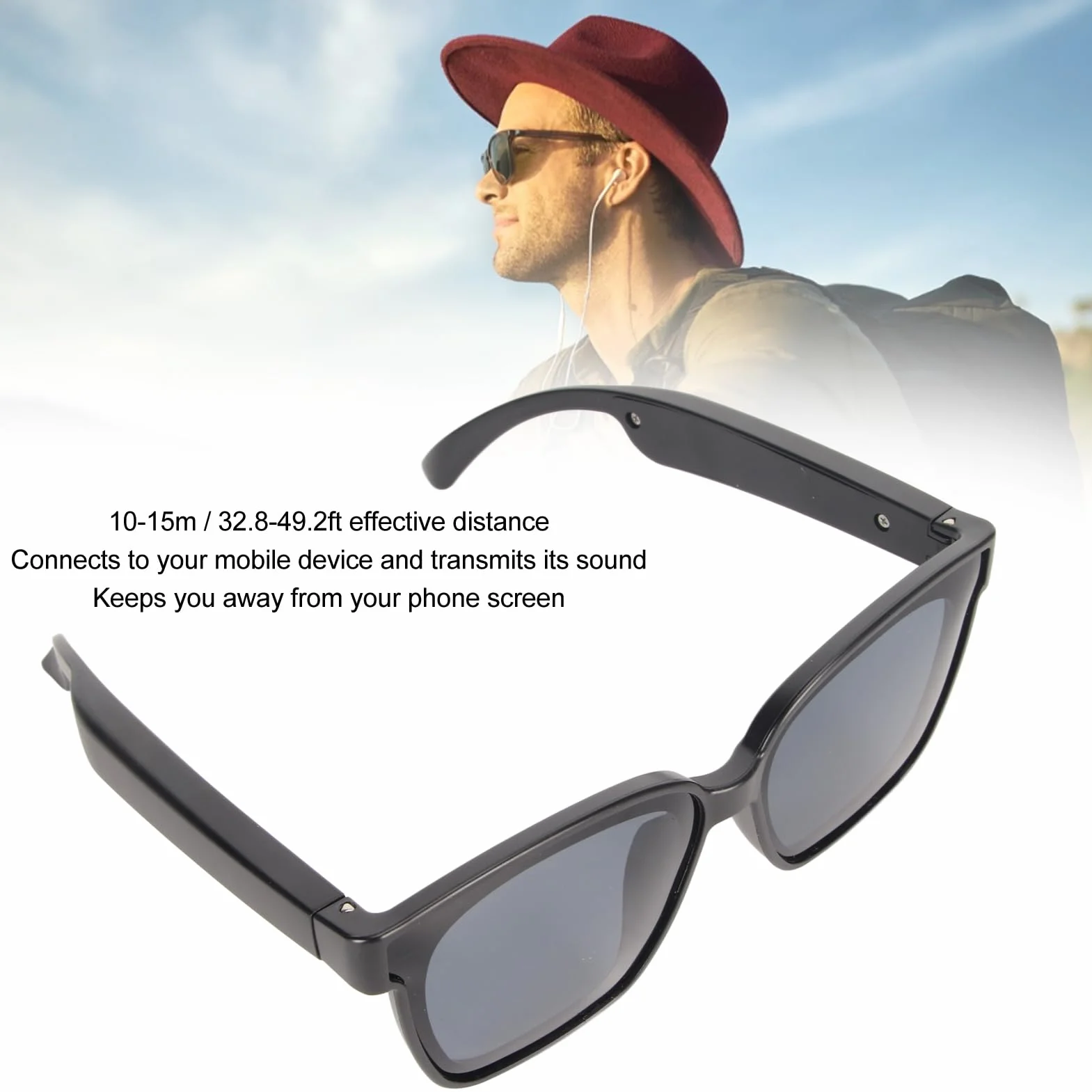 Inteligentne Okulary, Okulary Przeciwsłoneczne Bluetooth 5.0 Audio z Otwartymi Słuchawkami Dousznymi, Bezprzewodowe Okulary Przeciwsłoneczne Bluetooth do Smartfonów, Tabletów,