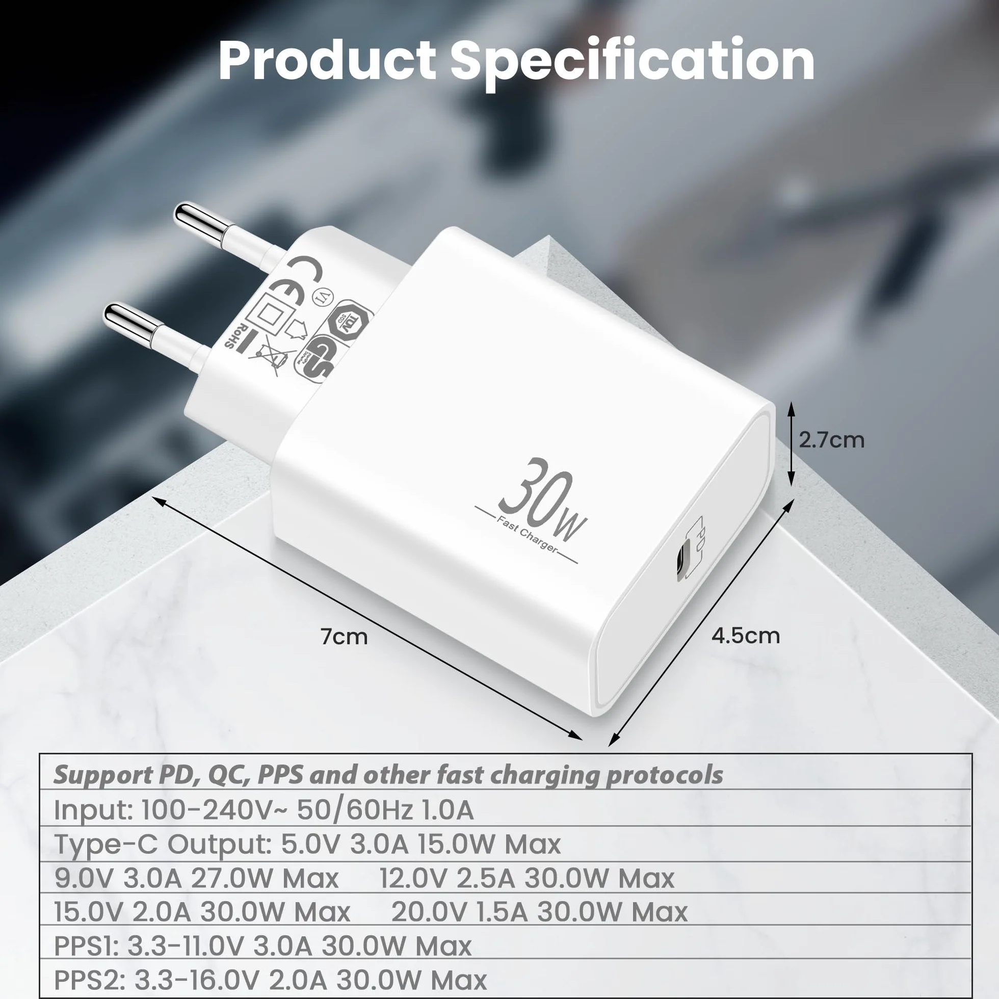 ARCCRA Szybka Ładowarka iPhone i Kabel iPhone, Wtyczka USB-C 30W i Nylonowy Kabel Lightning 2m, Zasilacz/Adapter/Gniazdo Typu-C (PD/QC/PPS), Kompatybilny z iPhone 14/13/12/Pro/Max/Plus/11/SE/XS/XR/X/8
