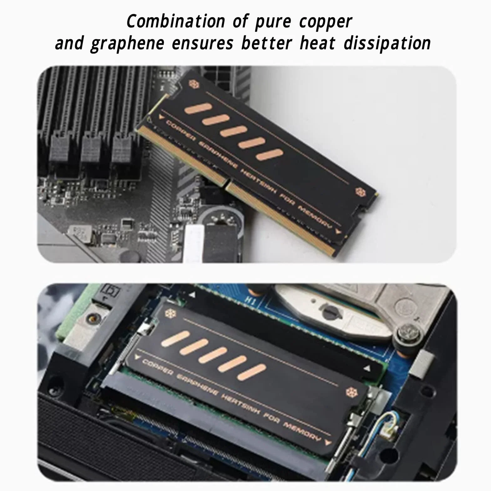 Chłodnica Pamięci RAM, Powłoka Grafenowa Czysta miedź Chłodzenie Radiatora Pamięci do Laptopa Pamięć RAM DDR5 DDR4, Nadaje się do Gniazda M.2