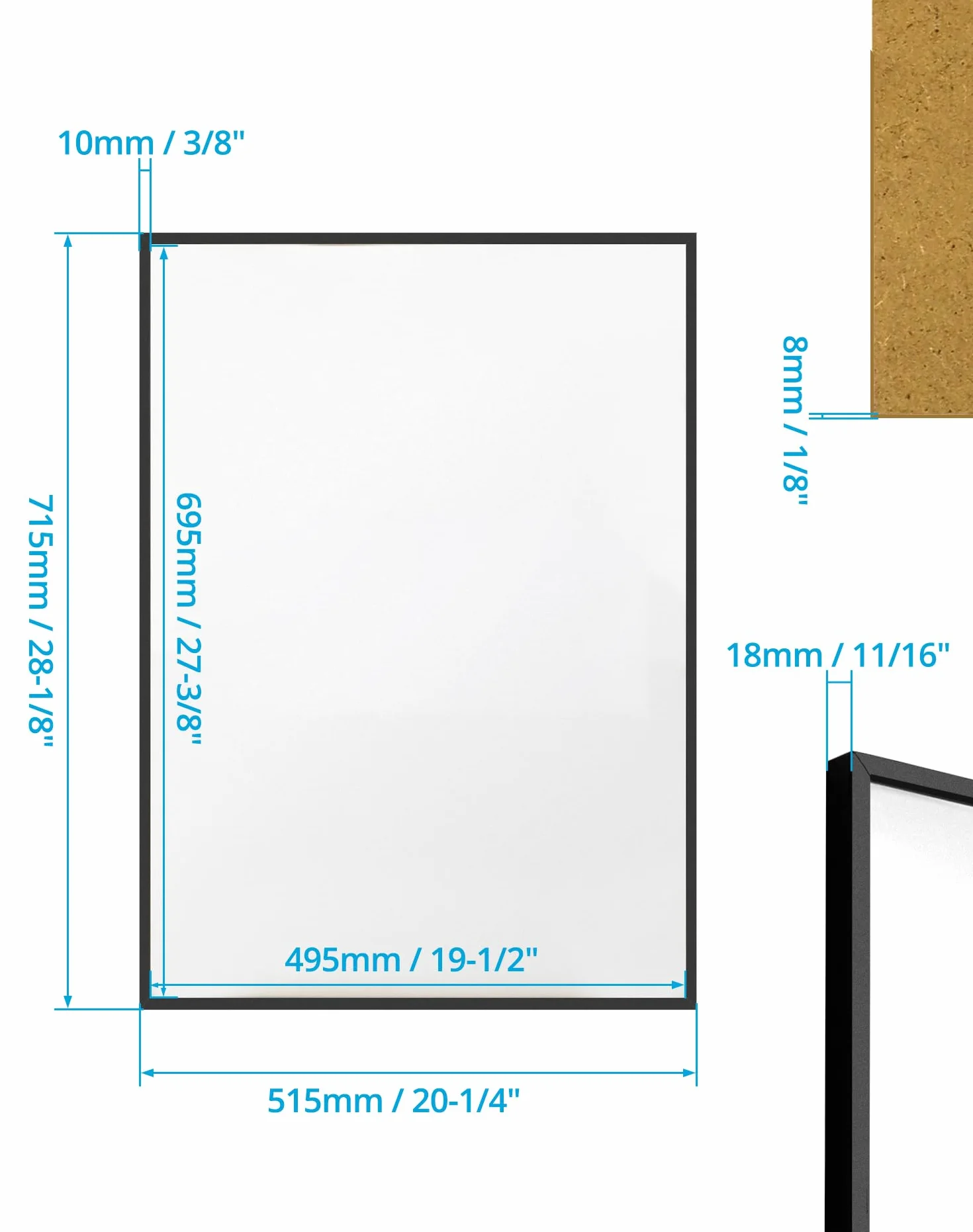 QWORK® Aluminiowa ramka na zdjęcia 50 x 70 cm, czarna matowa – odporne na pęknięcia szkło akrylowe – do portretów, puzzli, plakatów, dokumentów