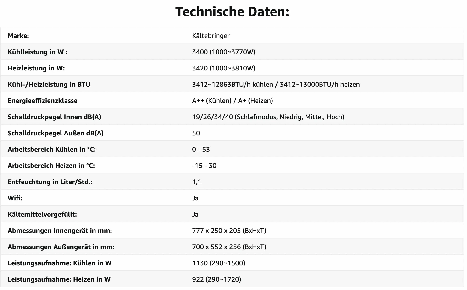 Kältebringer Klimatyzator typu Split – 12000 BTU – inwerterowy klimatyzator z funkcją ogrzewania, WiFi i aplikacją – do 55 m² – bardzo cichy – kompletny zestaw, przewód miedziany 5 m, czynnik
