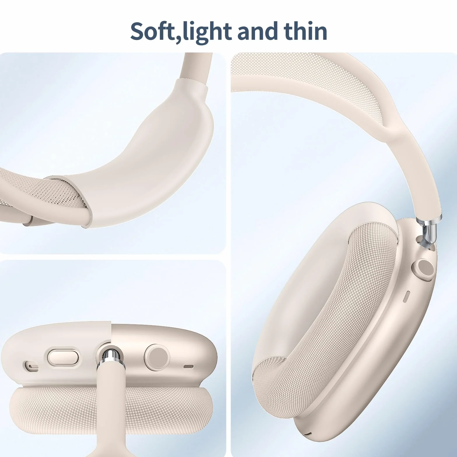 Fintie Silikonowe etui na AirPods MAX 2 (2026) i AirPods MAX Silikonowe etui 3 w 1, Odporne na zarysowania nauszniki AirPods MAX, osłona na słuchawki i osłona opaski - światło gwiazdy
