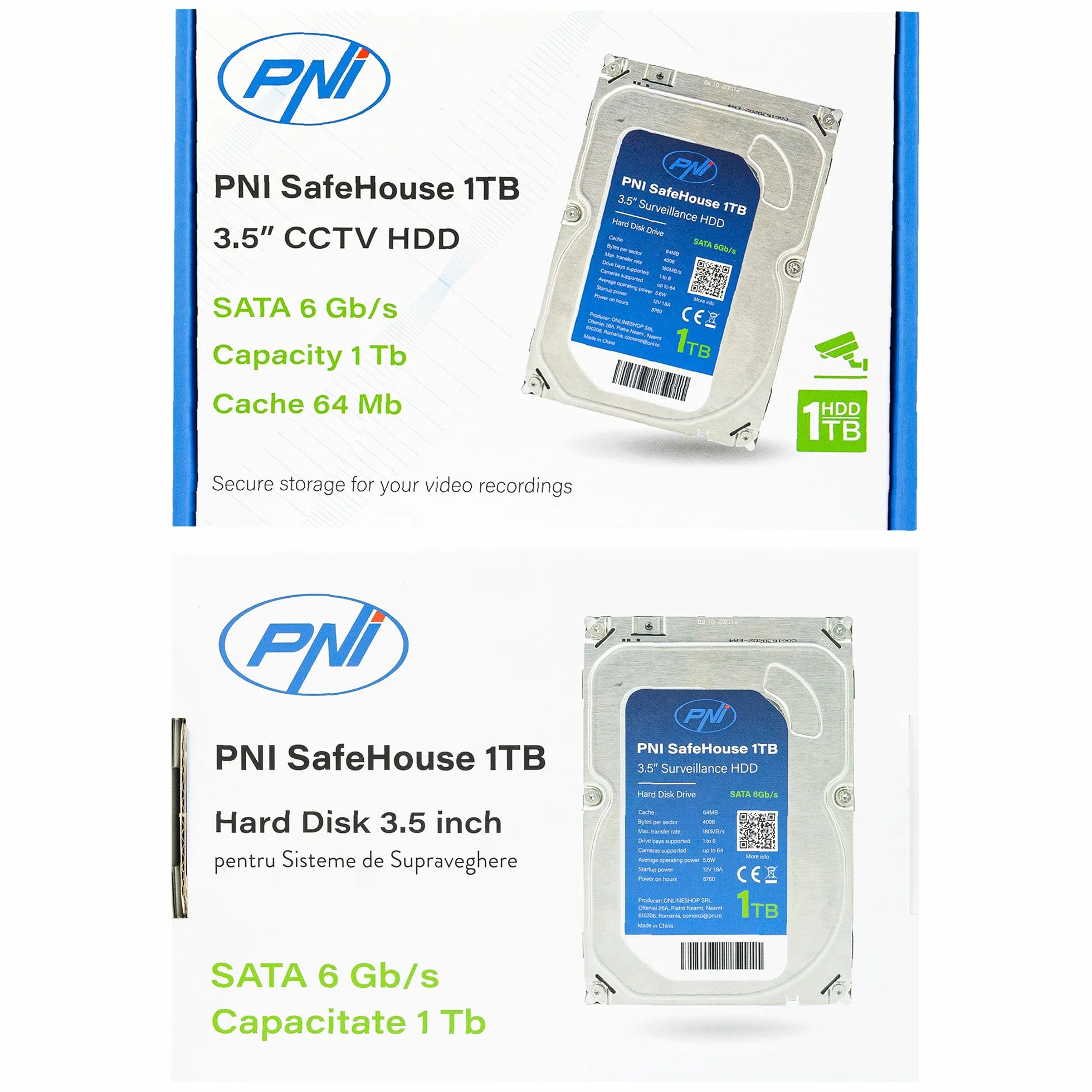 PNI Wewnętrzny dysk twardy SafeHouse 1 TB, 8.9 cm HDD, CCTV, 64 MB, do systemów nadzoru
