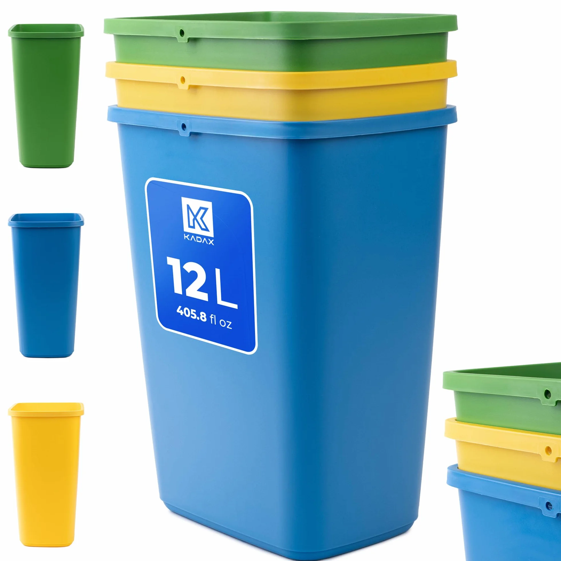 KADAX Sorter odpadów 3x12 l do segregacji szkła plastiku papieru