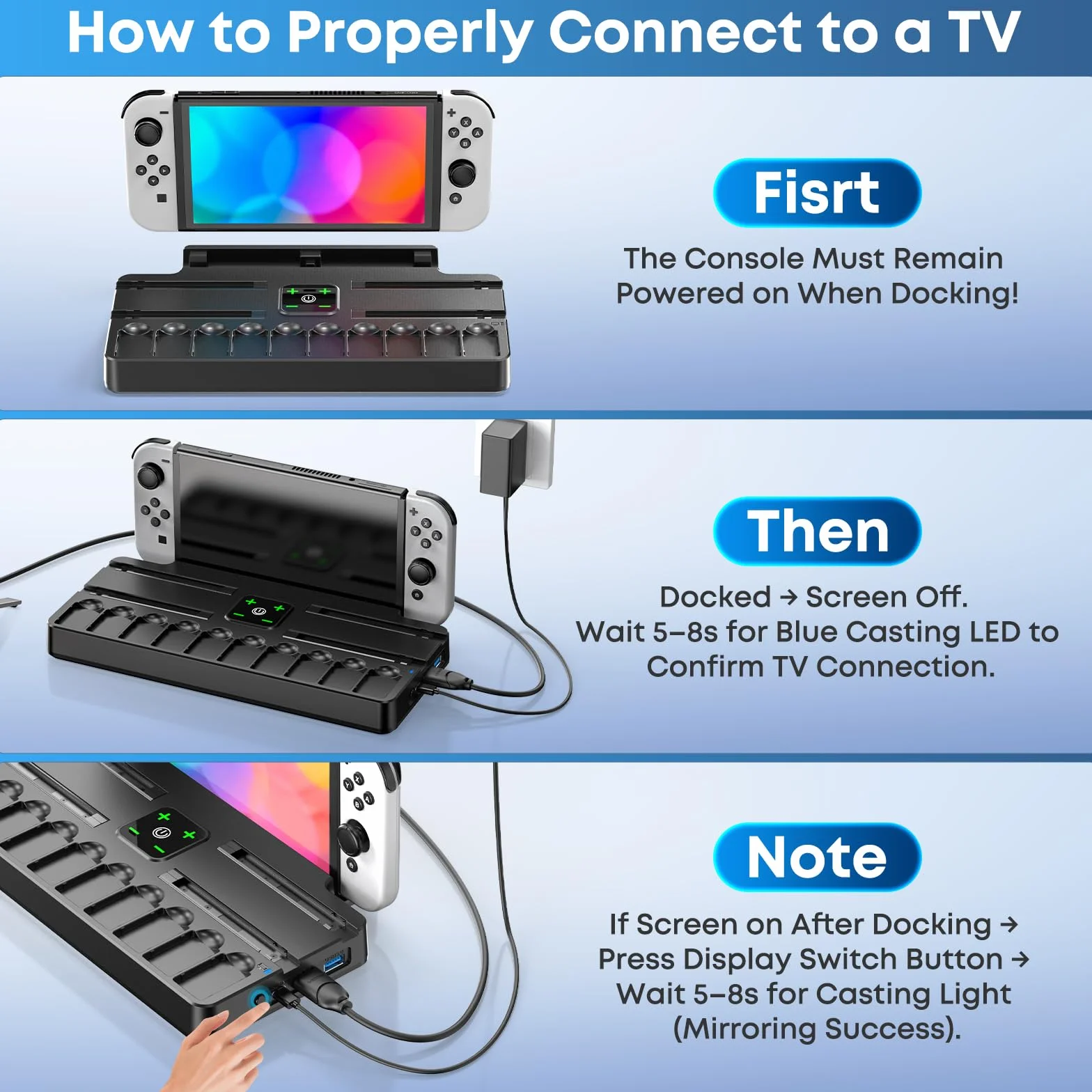 Stacja dokująca do telewizora ze stacją ładującą switch, przełącznik OLED TV z zasilaczem TV 4K HDMI, zastępcza stacja dokująca z interfejsem/kontrolerem przełącznika, stacja ładująca i 10 gier