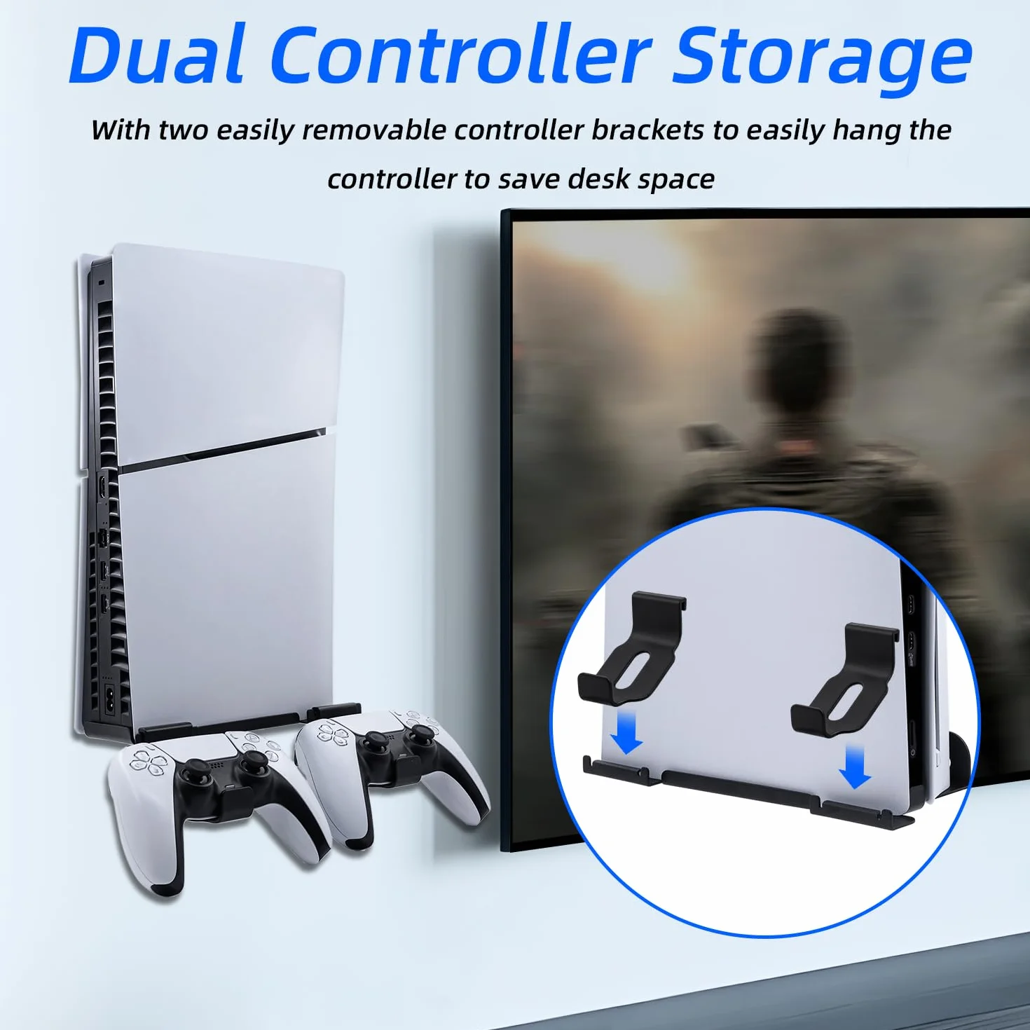 Mcbazel Wall Mount Stand Bracket Kit with Controller/Headset Holder & Fixing Screw for PS5 Slim Disc/Digtial Edition,PS5 Slim Stand Accessories