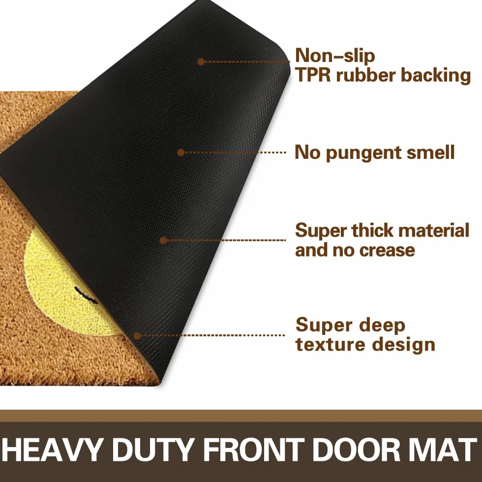 Qingbei Rina Zewnętrzna wycieraczka z uśmiechem, 60 x 90 cm mata pod drzwi wejściowe z włókna kokosowego na zewnątrz antypoślizgowy spód, duże zewnętrzne wycieraczki