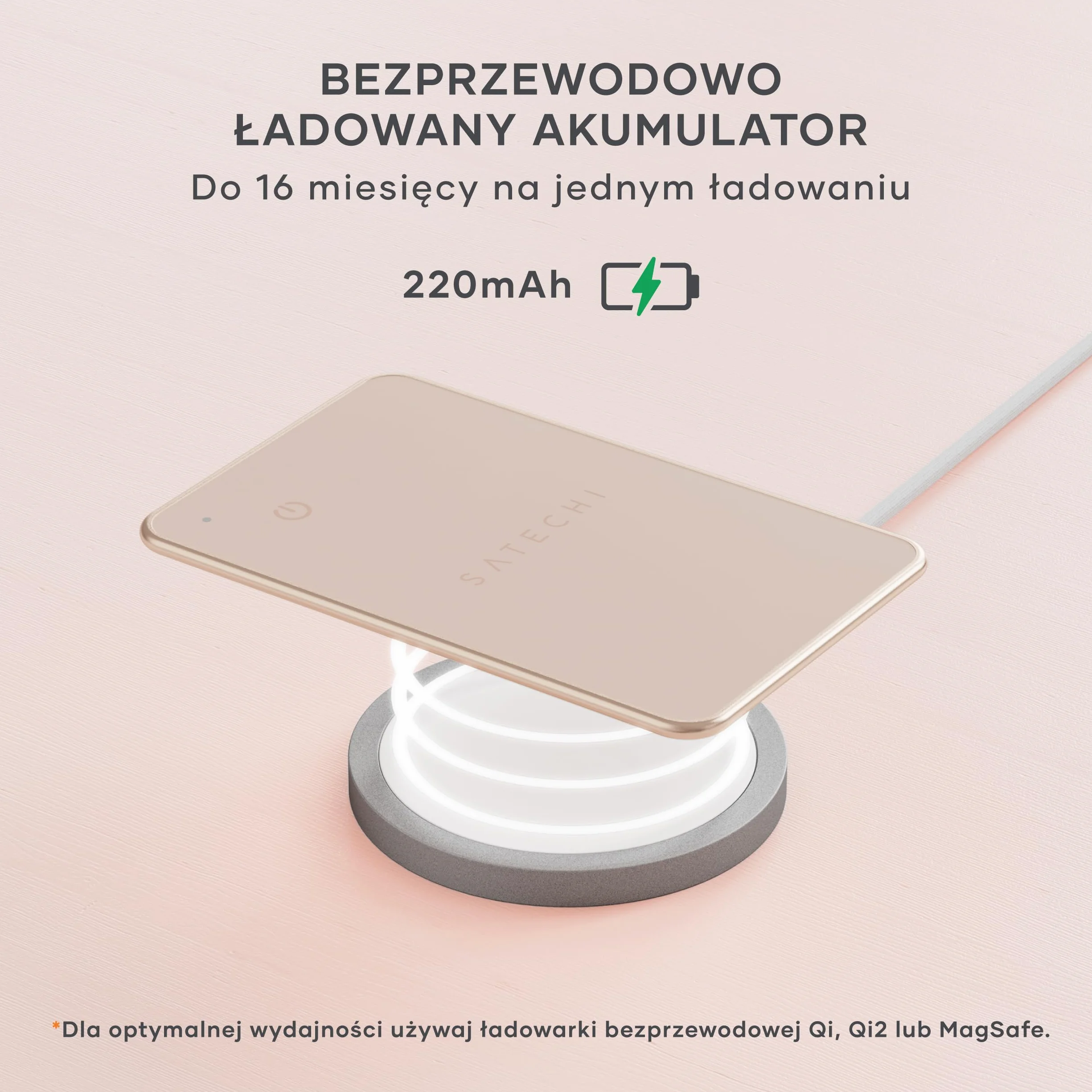 SATECHI FindAll Air GPS Wallet Tag Z Funkcją Apple Find My, Alertem O Zgubieniu, Głośnym Dźwiękiem, Ładowaniem Bezprzewodowym, Lekką Kartą GPS, Lokalizatorem Dla iPhone, iPad I Mac – Desert Rose