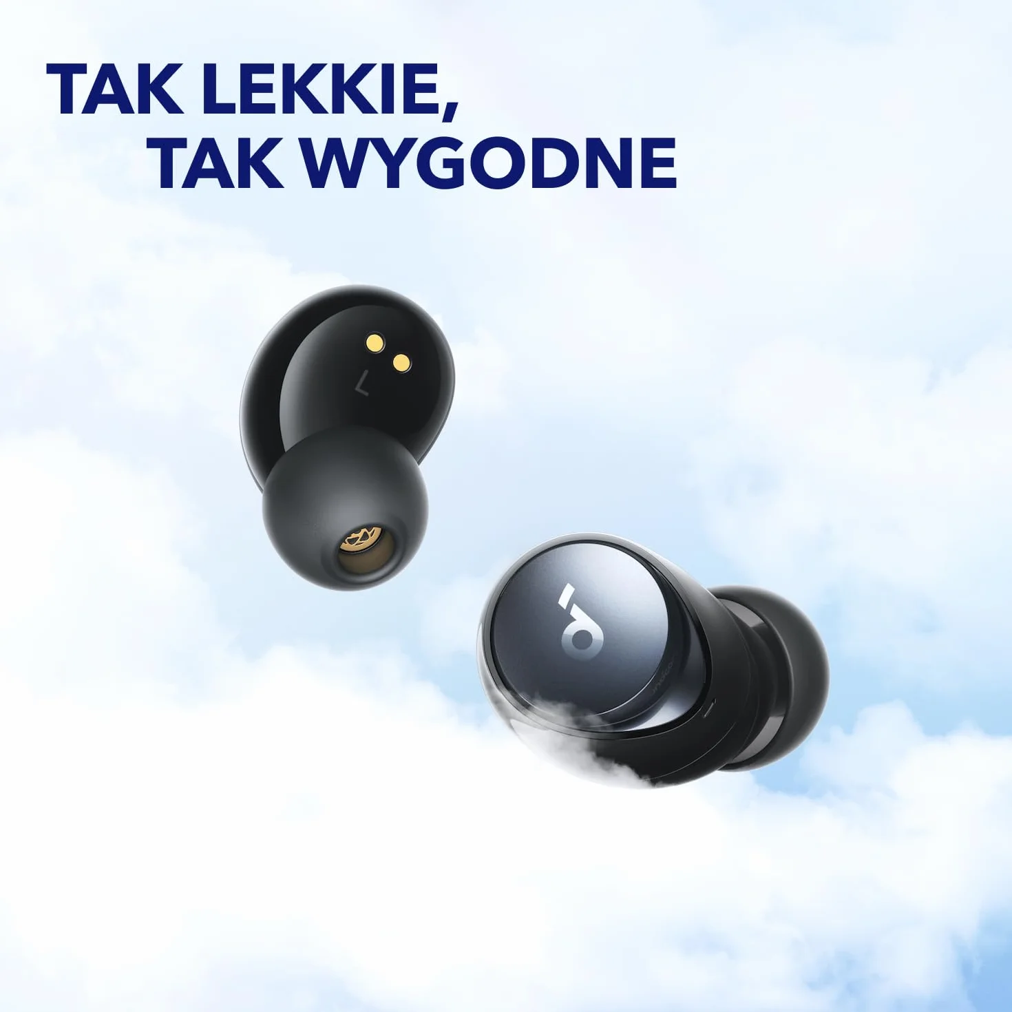 soundcore Anker Space A40, słuchawki bezprzewodowe, automatyczna redukcja szumów do 98%, odtwarzanie 50 h, dźwięk Hi-Res, wygodna konstrukcja, sterowanie aplikacją, słuchawki Bluetooth do słuchania