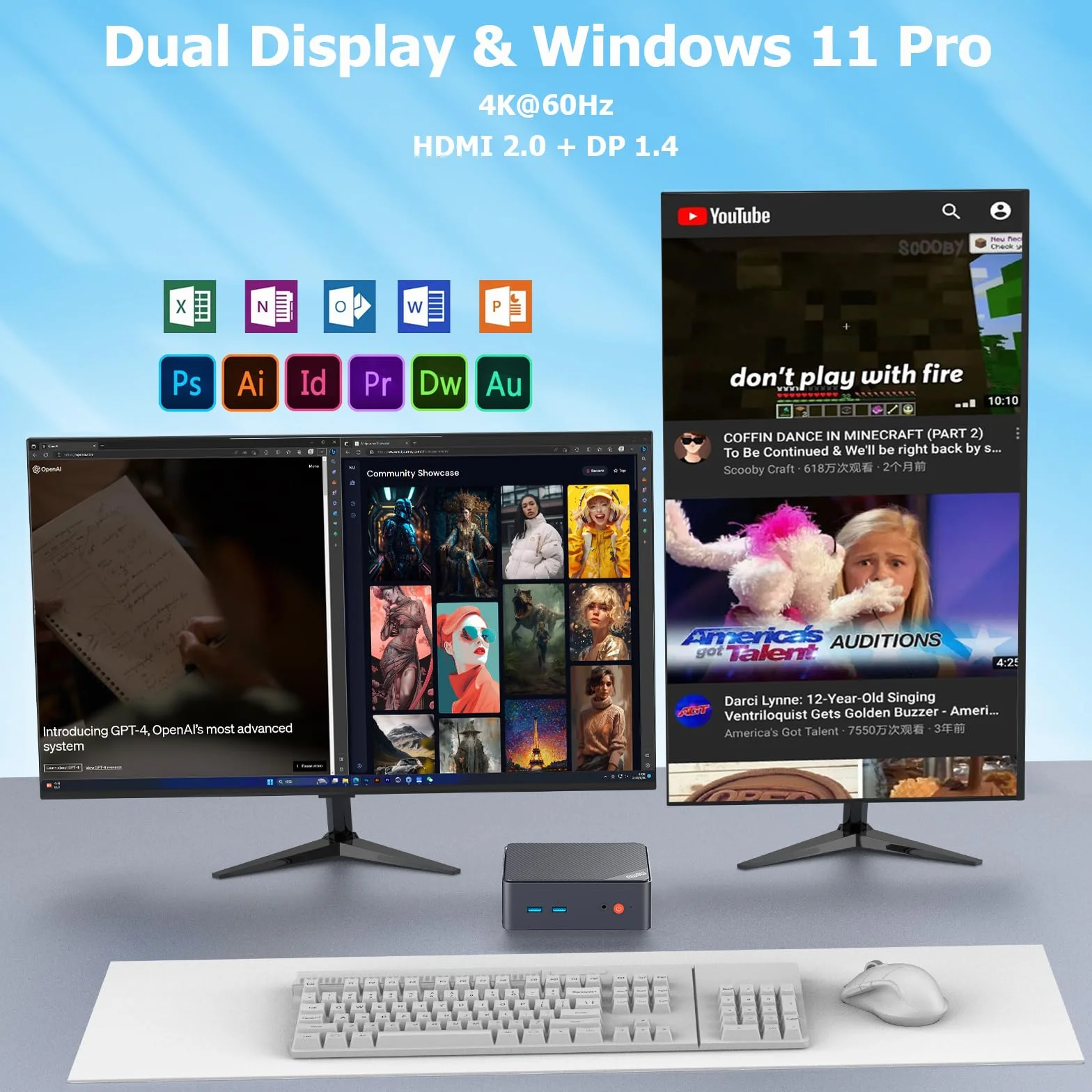 AWOW Mini PC Windows 11 Pro Gen12 N100 Quad Core 3,40 GHz, 16 GB DDR4 512 GB SSD mini komputer stacjonarny, Micro PC Dual Display HDMI DP 4K 60Hz RJ45 Gigabit Ethernet, WiFi5