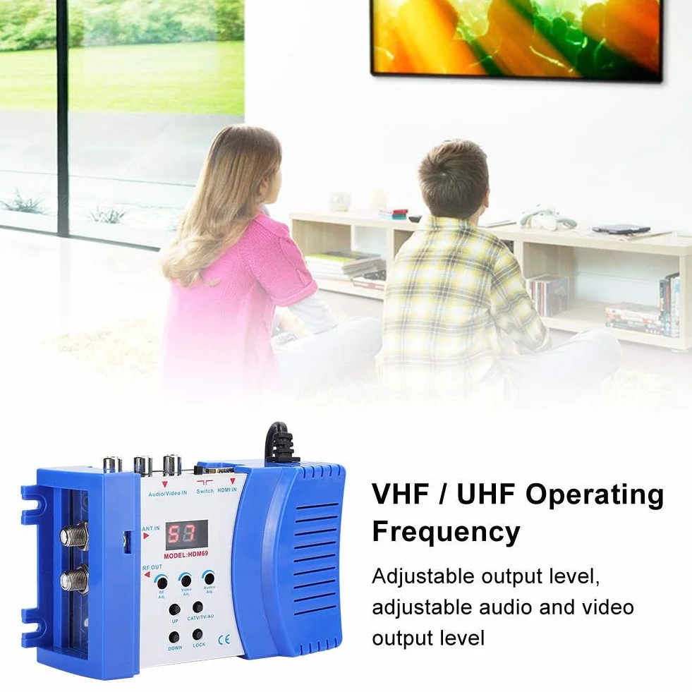 Profesjonalny modulator cyfrowy HDM69 Modulator RF HDMI Konwerter AV RF PAL Standardowy modulator NTSC VHF UHF Częstotliwość robocza dla odbiornika satelitarnego (wtyczka EU 100-240 V)