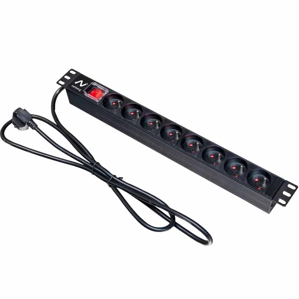Listwa zasilająca RACK 19 cali 8 gniazd 1U z wyłącznikiem 48,5 x 4,5 x 4,5 cm czarna aluminiowa PDU