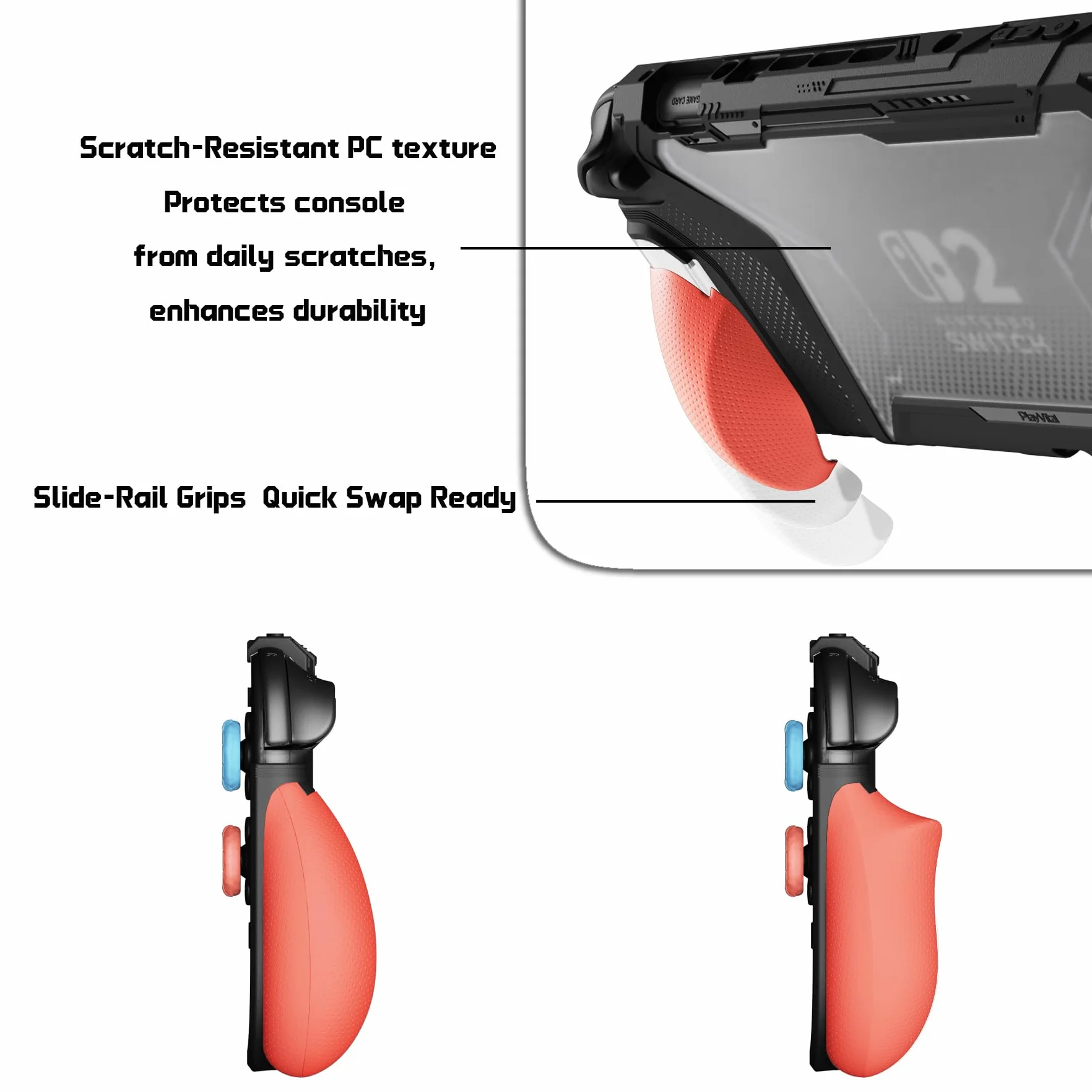 PlayVital Ochronne Etui do Switch 2 z Uchwytami Joycon & 2 Nakładkami Joysticki,Dockable Pokrowiec na Konsolę do Switch 2 Akcesoria Beyond-Grip,Niebieski & Pomarańczowy