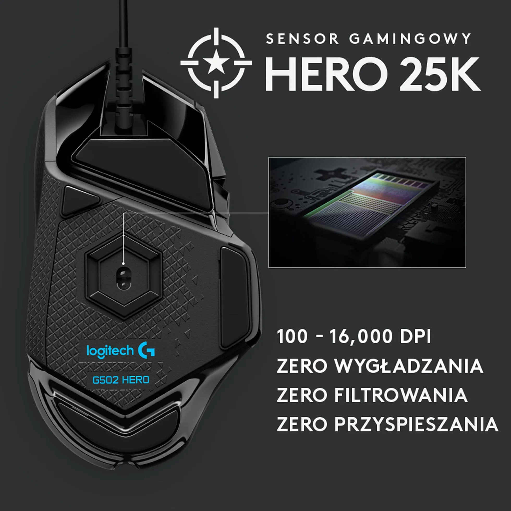 Logitech G G502 HERO Ratón Gaming con Cable, HERO 25K, 25600 DPI, RGB, Peso Personalizable, 11 Botones, PC/Mac - Negro
