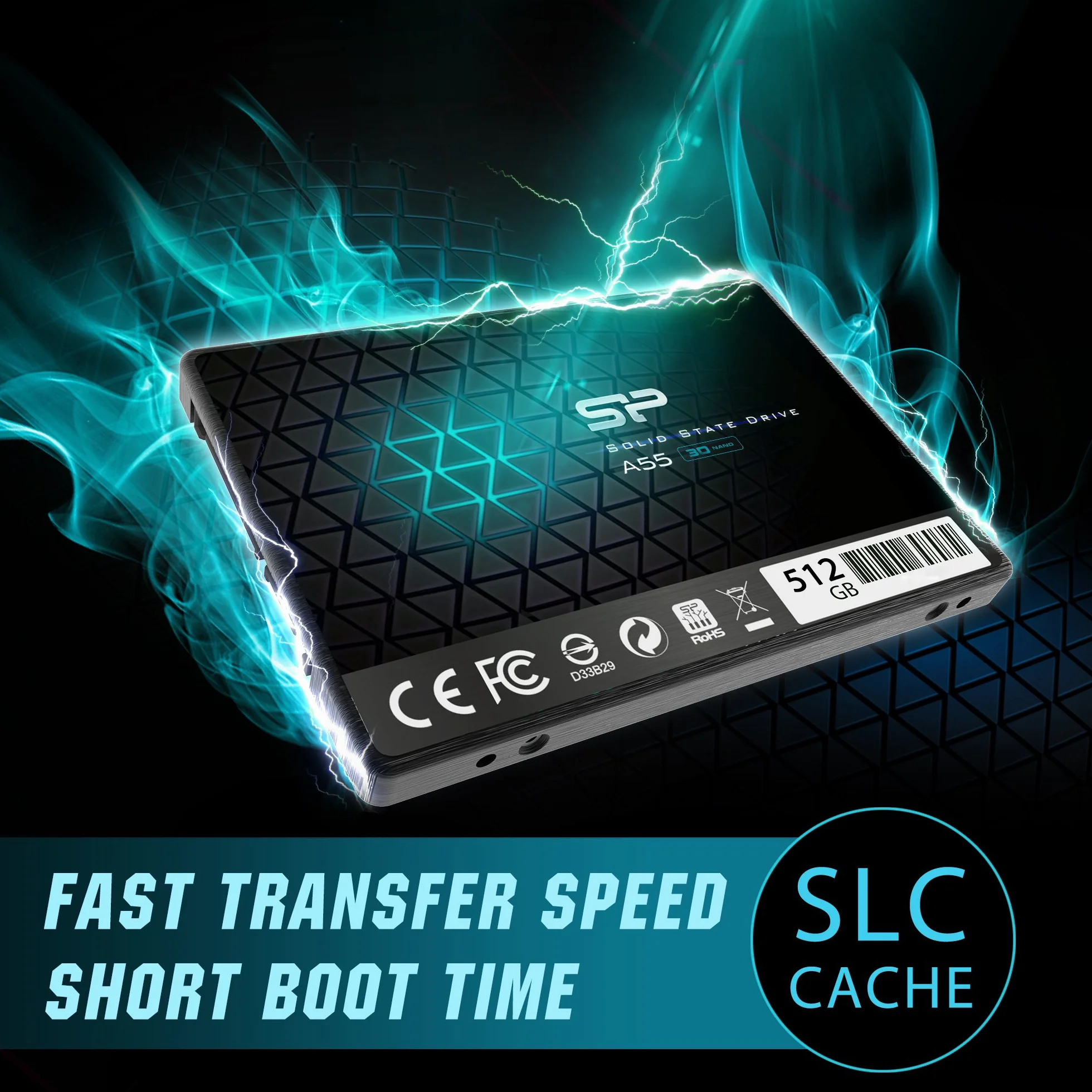 Silicon Power SSD 512 GB 3D NAND A55 SLC Cache Performance Boost 2,5 cala SATA III 7 mm (0,28") wewnętrzny dysk SSD, dysk twardy