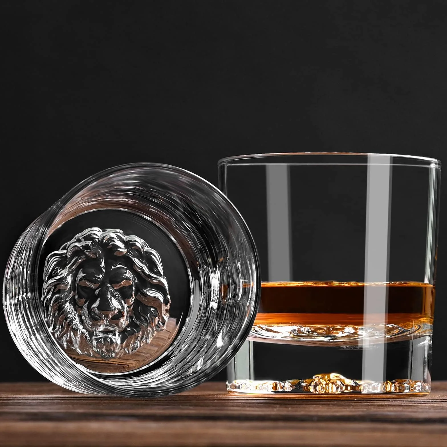 PARACITY Zestaw 2 szklanek do whisky, wzór lwa, grube dno, 300 ml, kryształowe szklanki do whisky, ginu, wódki, kieliszków koktajlowych, zestaw upominkowy do whisky, nadają się do użytku w barach